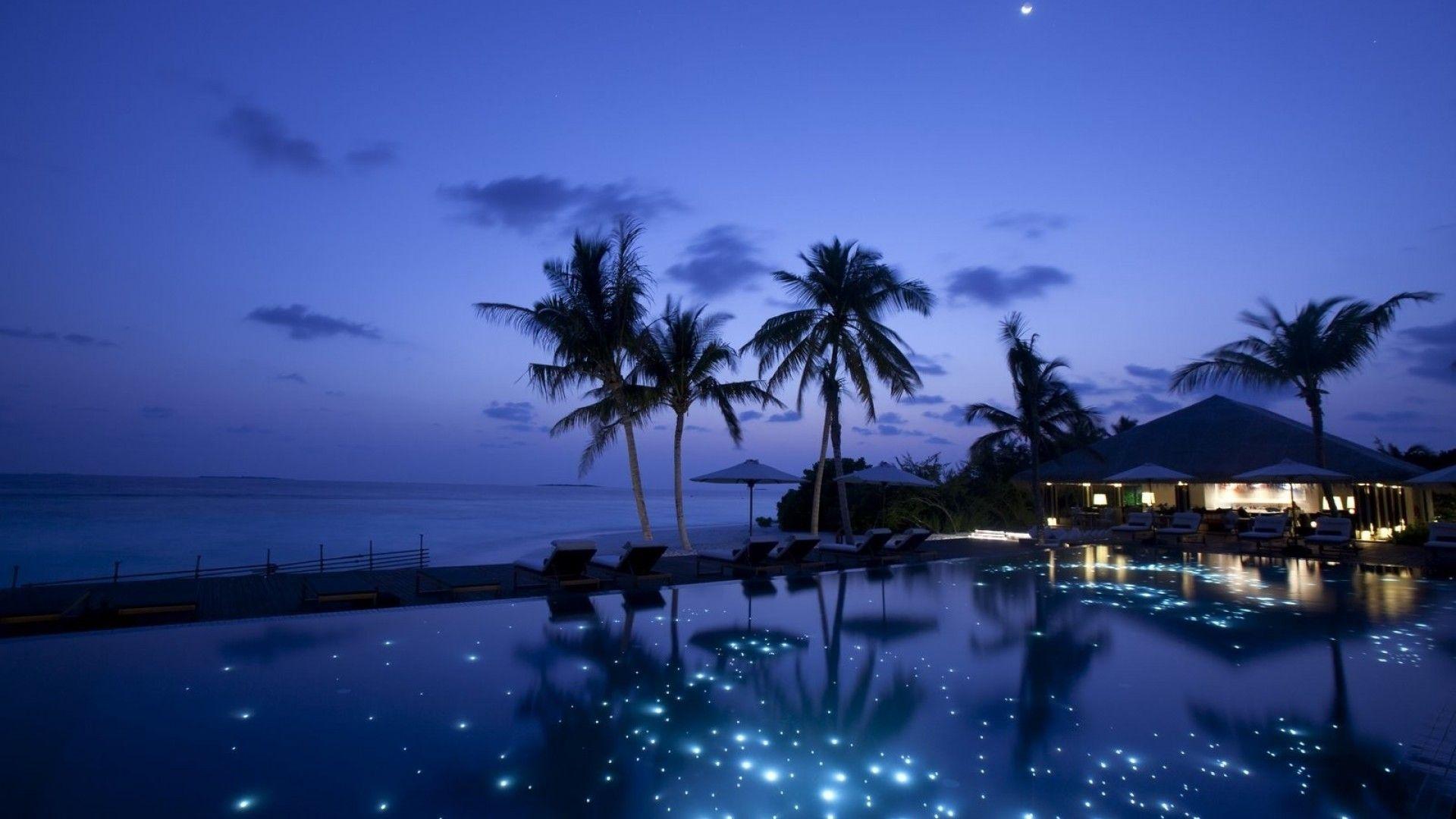 1920x1080 Blue Night Beach Wallpaper