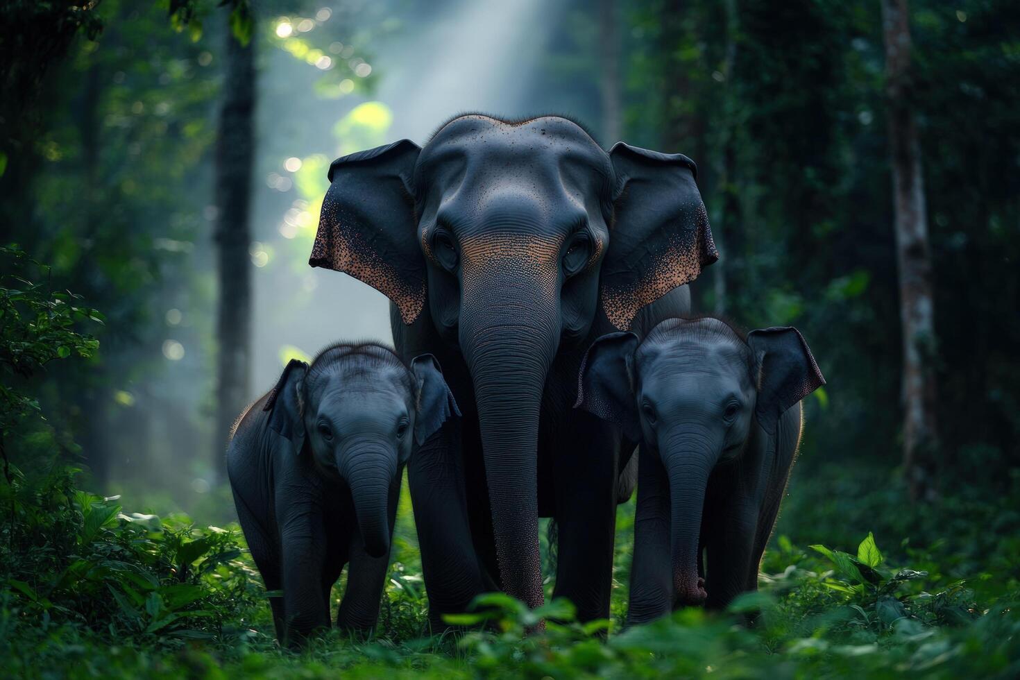 1470x980 Elephant family, jungle, sunrise, nature, conservation