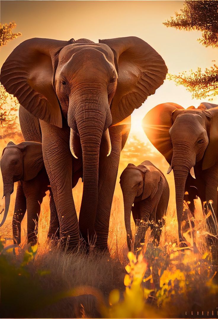 736x1075 A group of majestic elephants in the wild, background wallpaper, Digital Art, Africa Nature