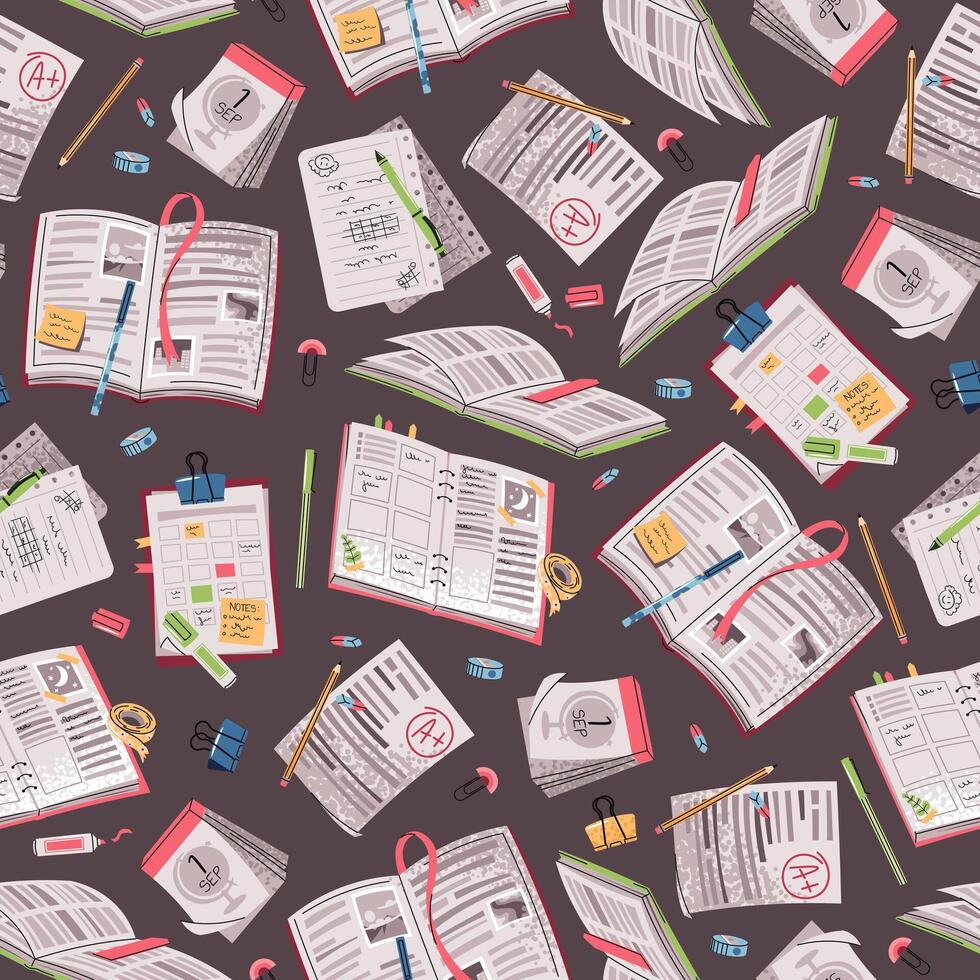 980x980 Colorful Study Materials and Stationery Pattern