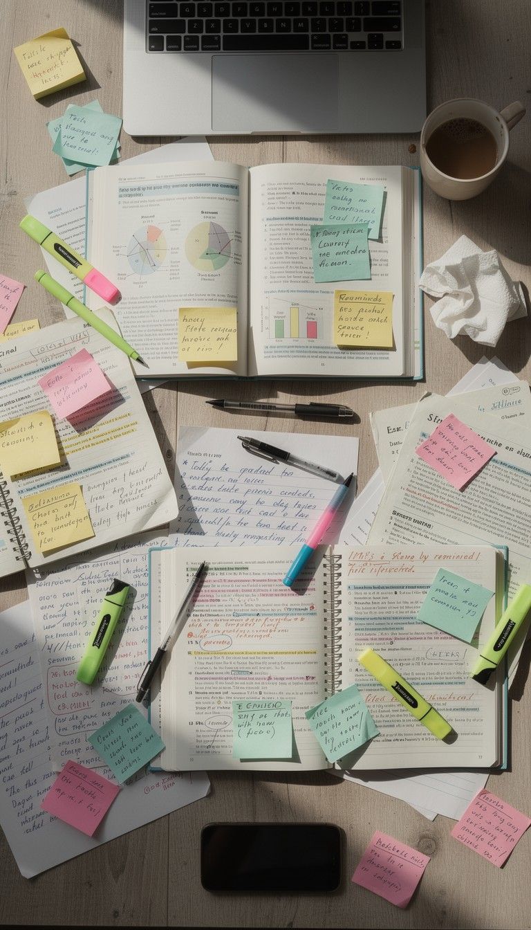 768x1344 Download Study Session Chaos Image, Desk, Textbooks