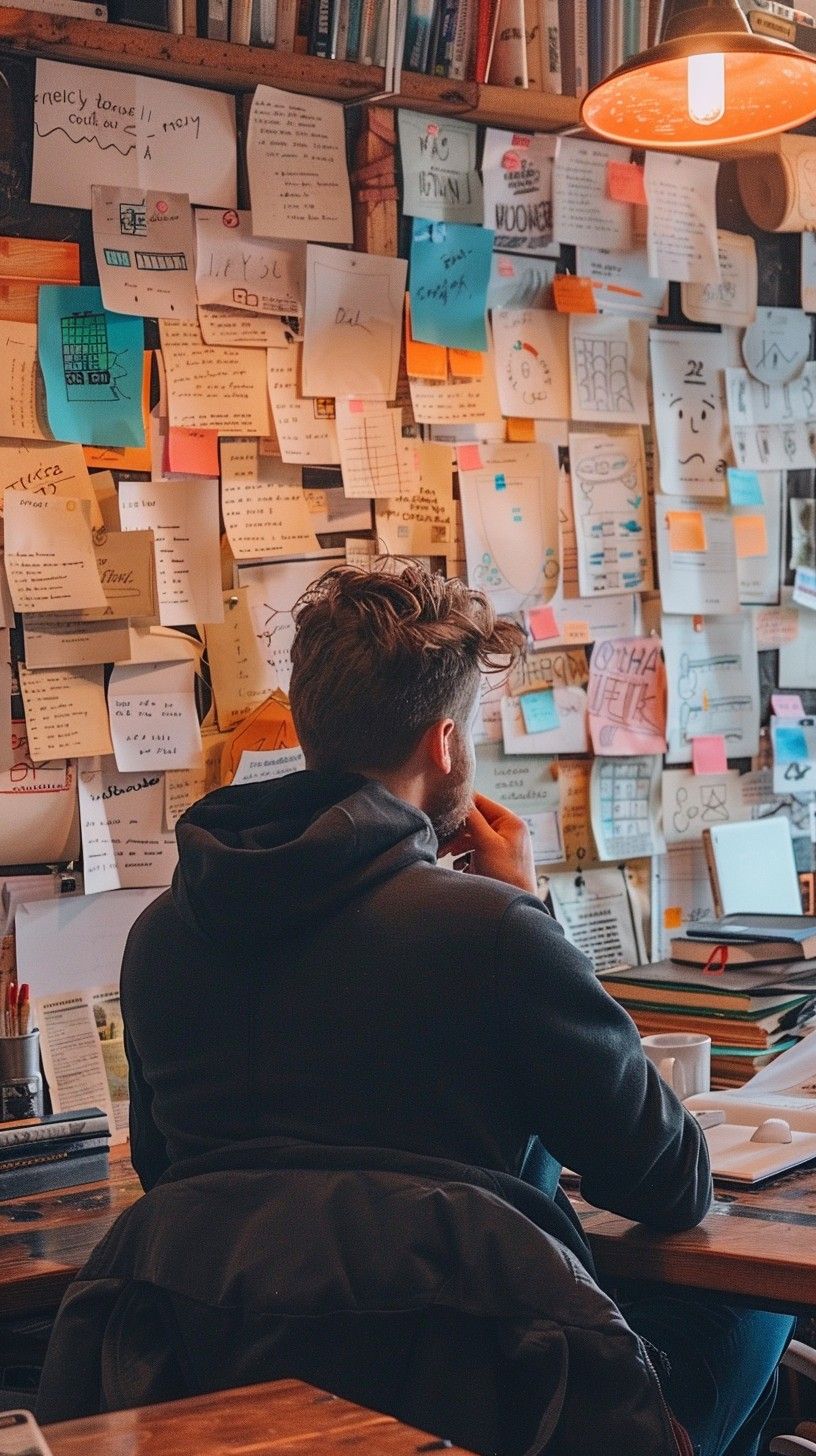 816x1456 Download Man studying notes Image, Desk, Notes