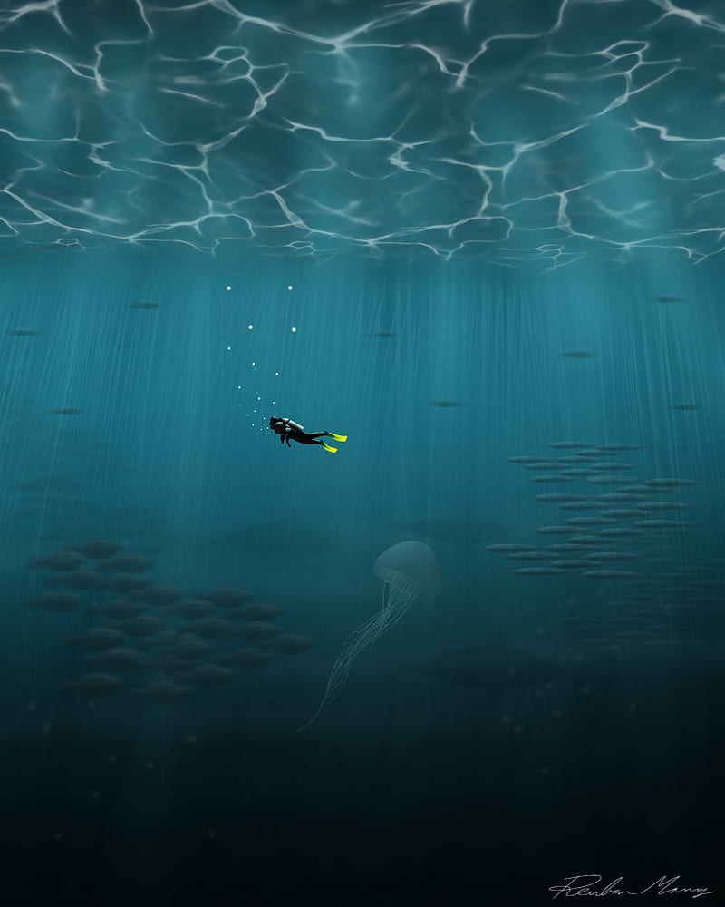 800x1000 Diver, diving, sea, depth, underwater world, art, HD phone wallpaper