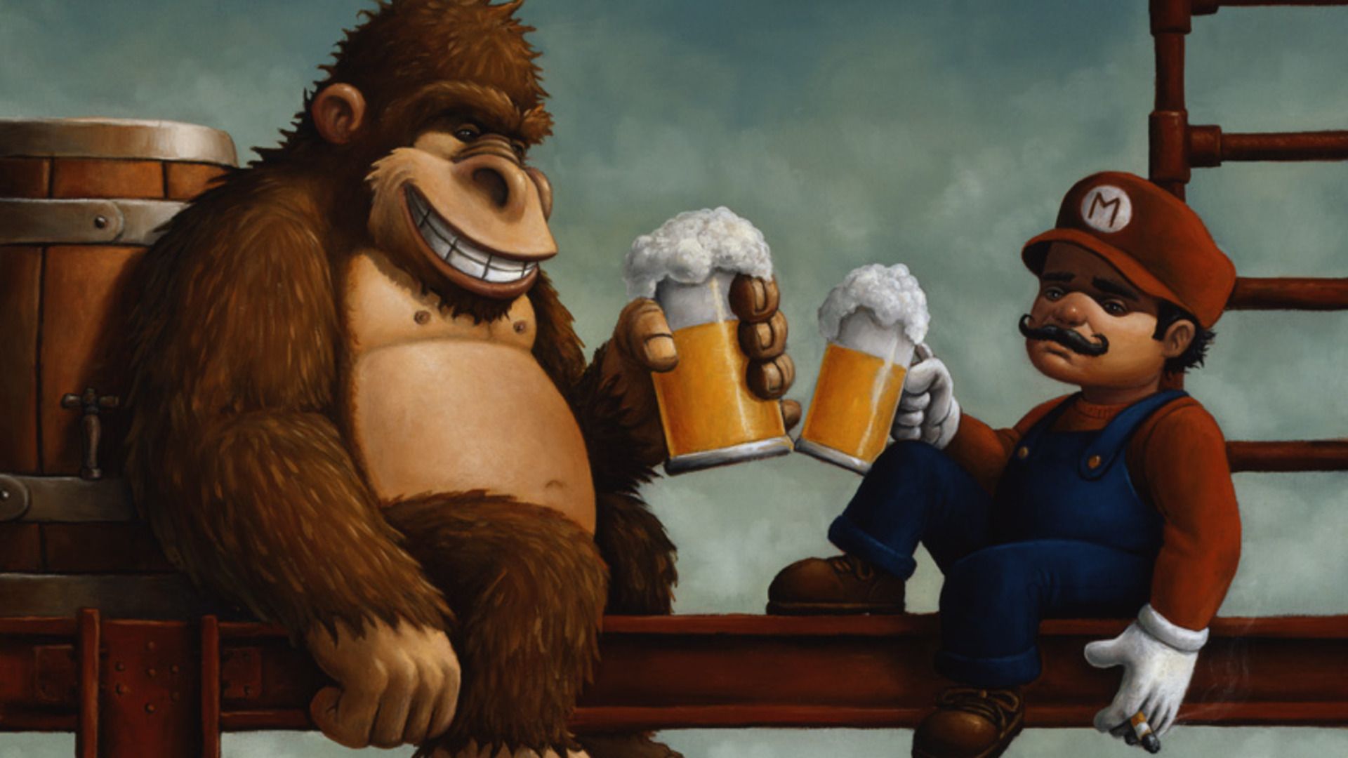 1920x1080 Donkey Kong and Mario reconcile over a beer [ 1080] (Bob Dob)