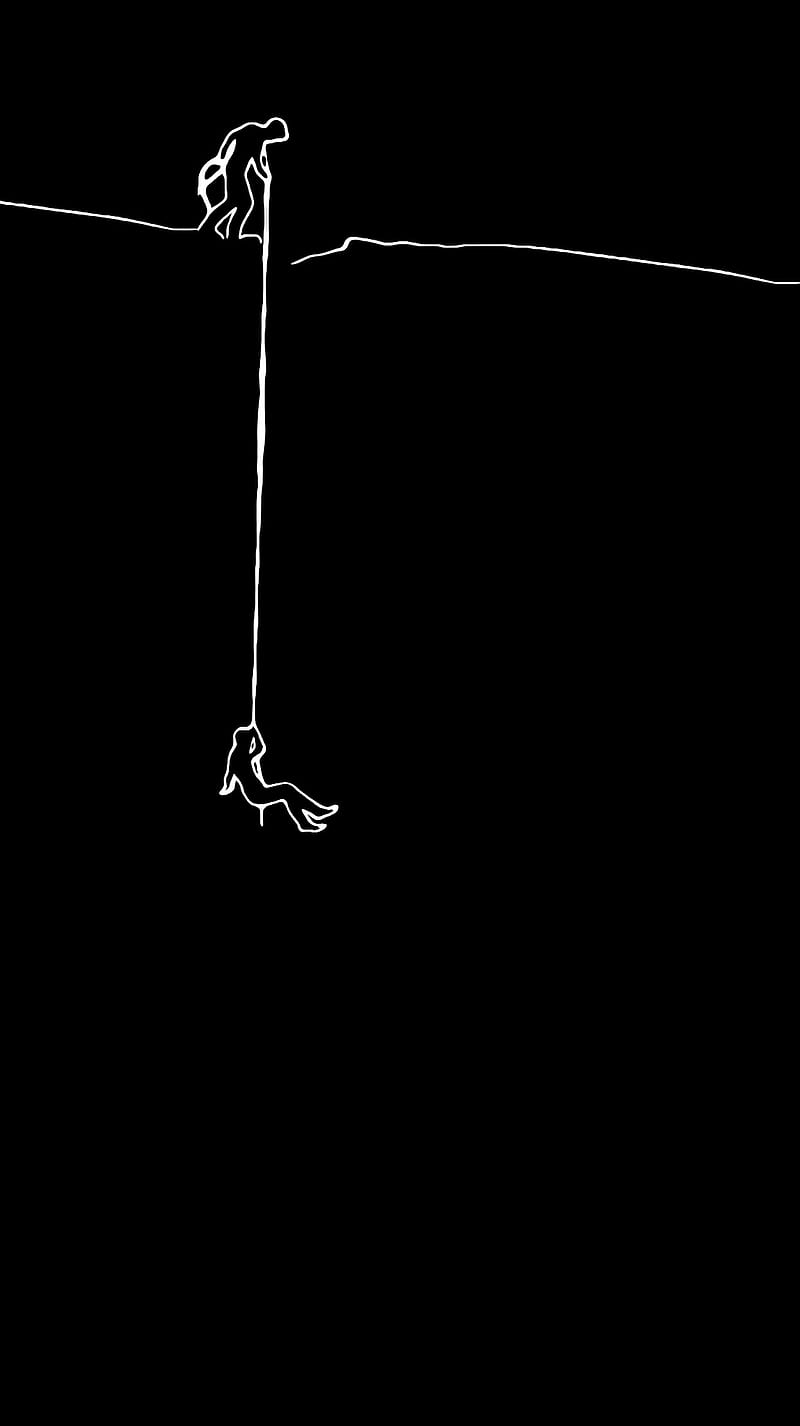 800x1426 Rapel, black, climbing, cool, dark minimal, new, rapelling, rope, simple, HD phone wallpaper