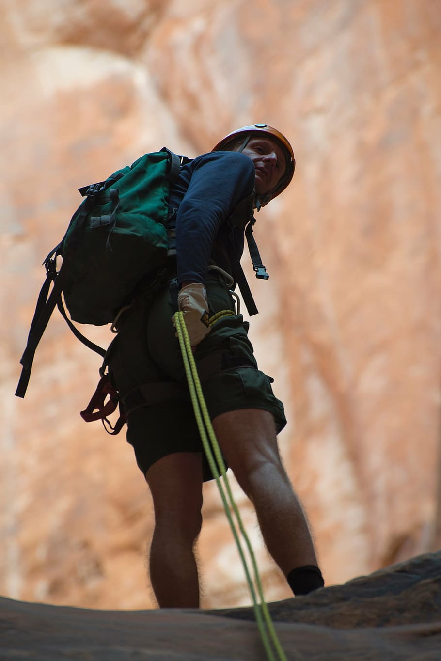 910x1364 HD wallpaper: climbing, rappelling, canyoneering, rope, cliff, landscape