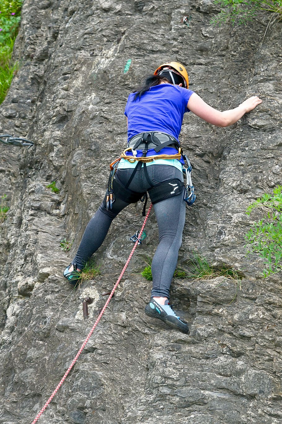 910x1365 HD wallpaper: climber, courage, rise, climbing rope, climbing belt, woman