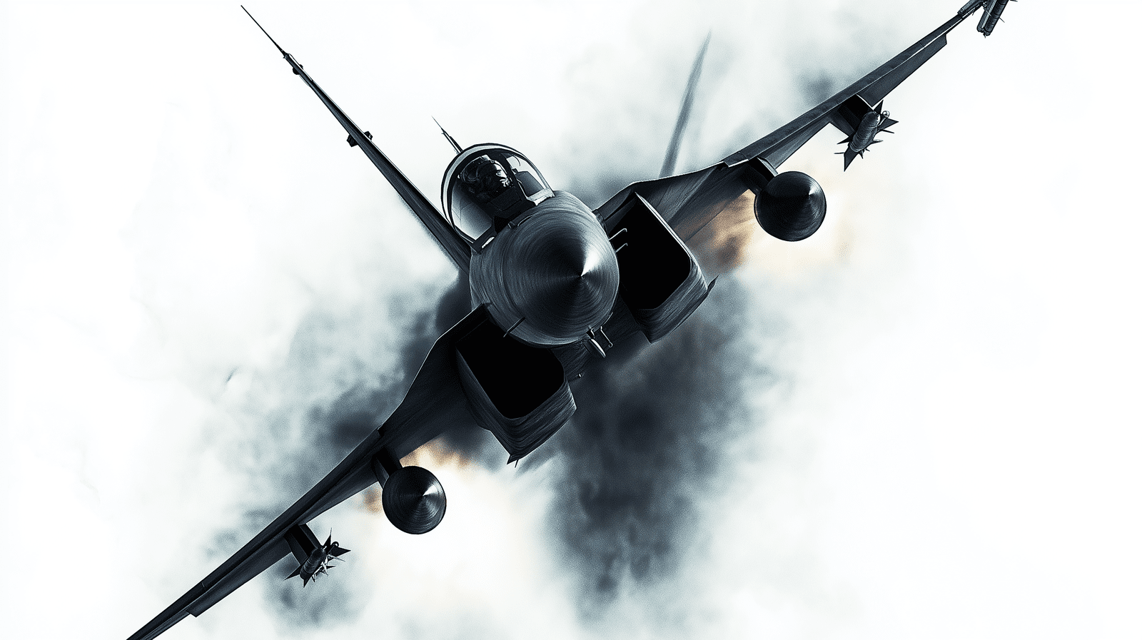 1600x897 Mural Wallpaper airplane. Fighter jet on cloudy background