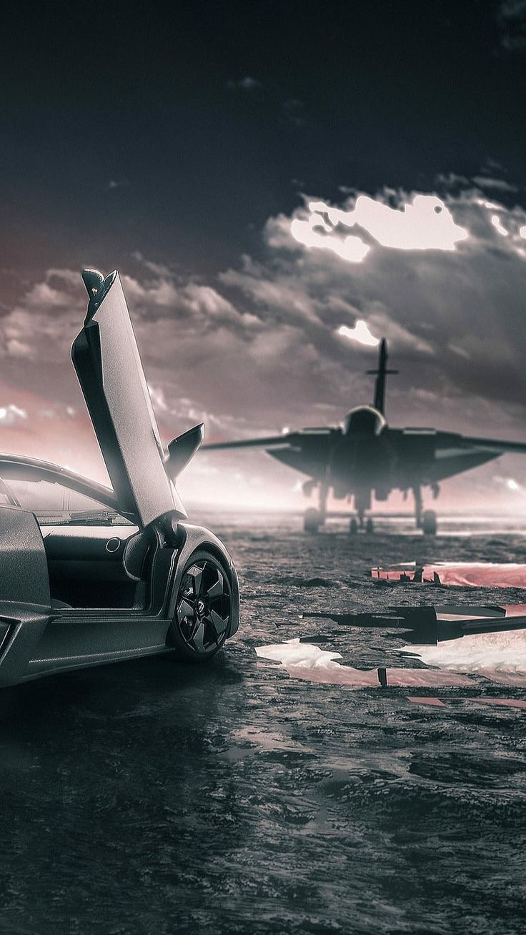736x1308 Lambo and jet, aircraft, airplane, car, italy, lamborghini, marine, navy, silver, HD phone wallpaper