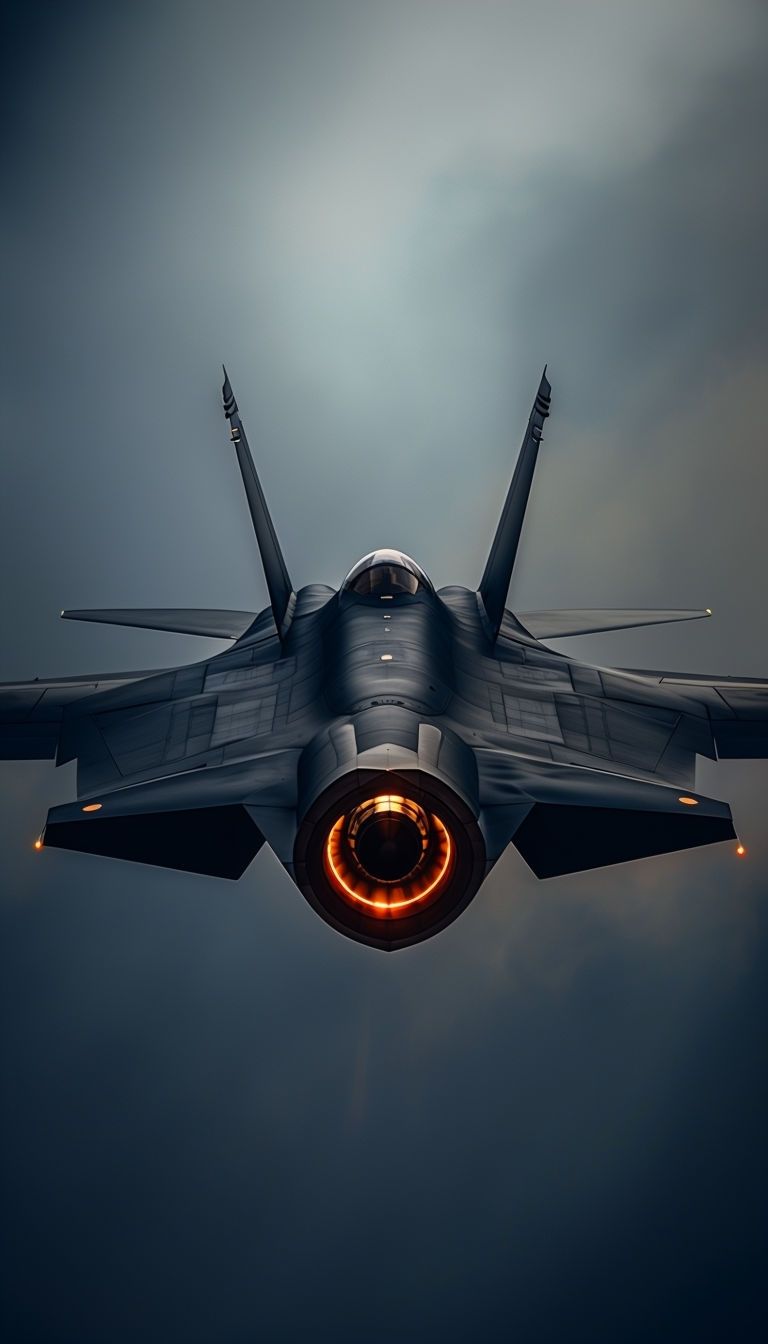 768x1344 Sleek Dark Gray Combat Jet Aircraft in Dramatic Sky Mobile Wallpaper