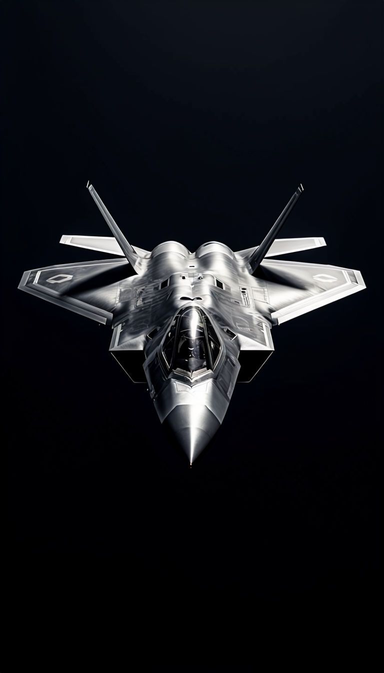 768x1344 Sleek Stealth Fighter Jet in Dramatic Black and White Mobile Wallpaper
