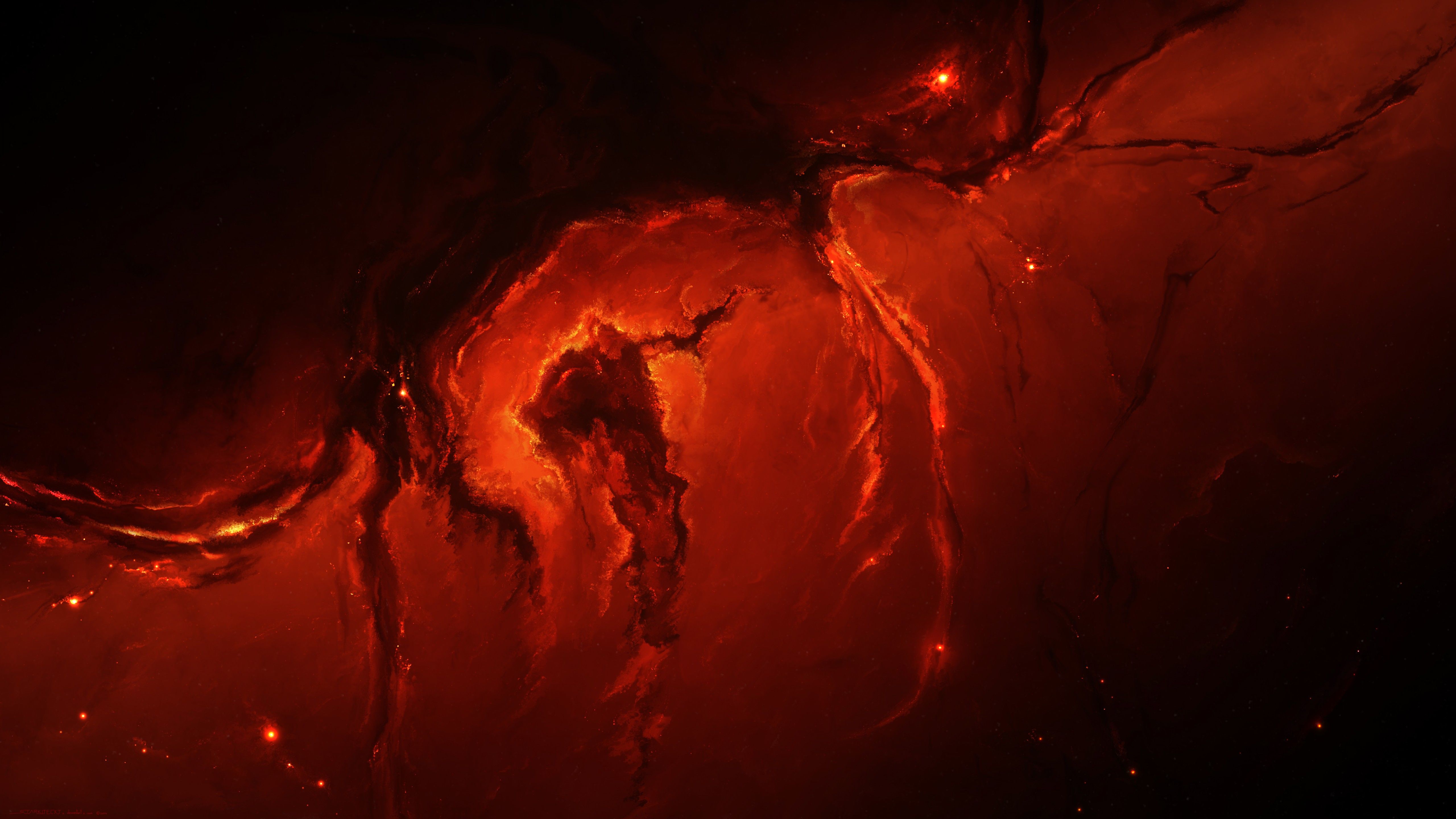 5120x2880 Wallpaper Red and Black Abstract Painting, Background Free Image