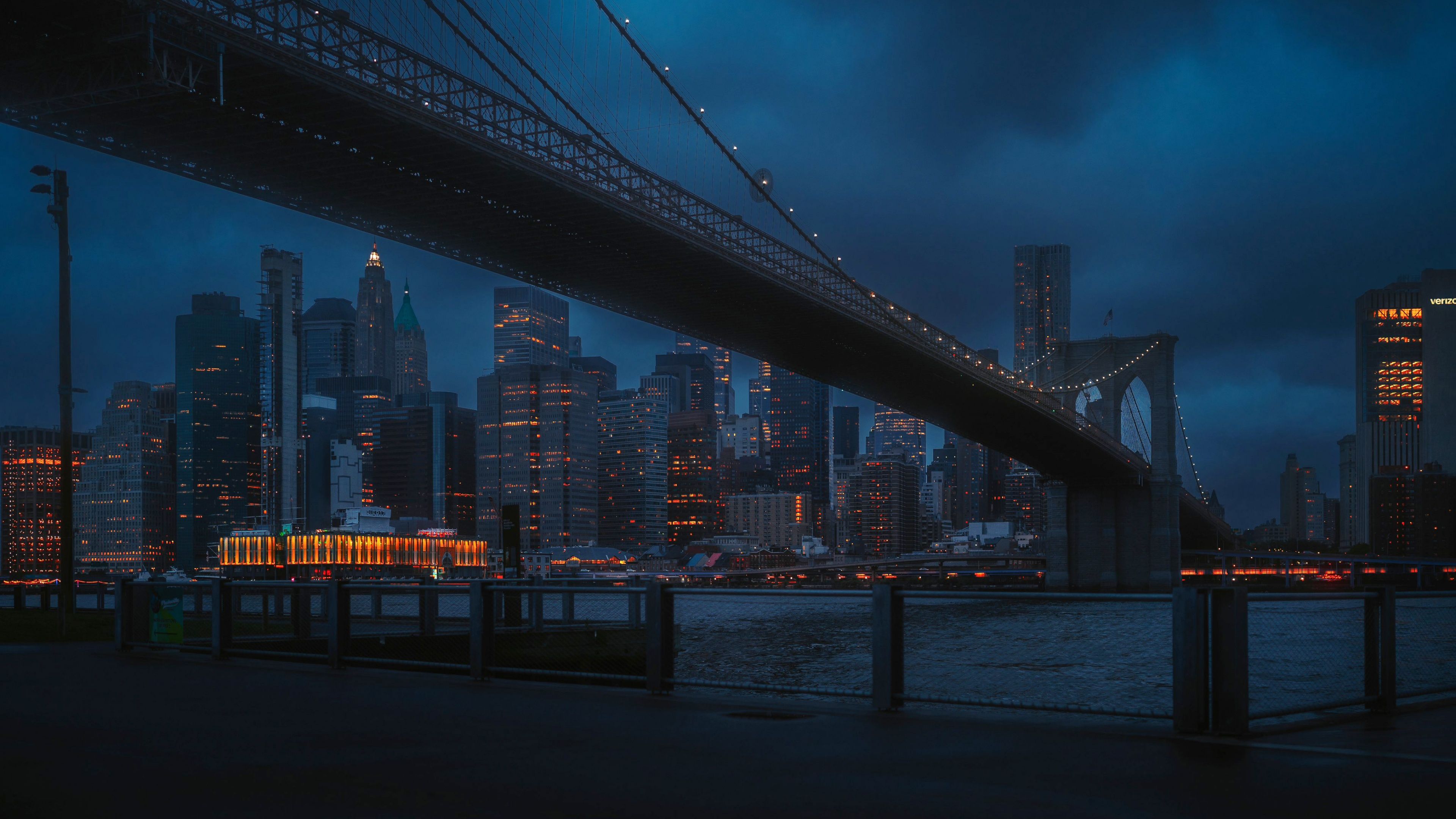 3840x2160 New York City Brooklyn Bridge at Night 4K Wallpaper