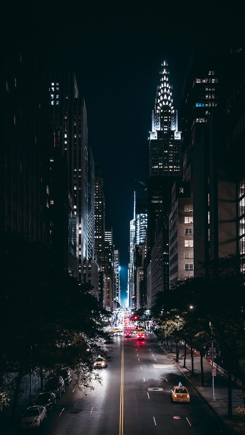 800x1422 New york, city, night, street, taxi, carros, buildings, HD phone wallpaper