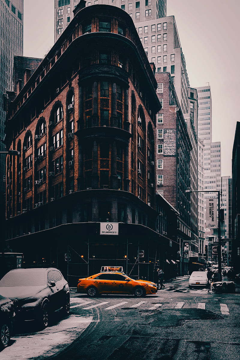800x1200 Snow city, rain, dark, smooth, taxi, clear, new york, street, HD phone wallpaper