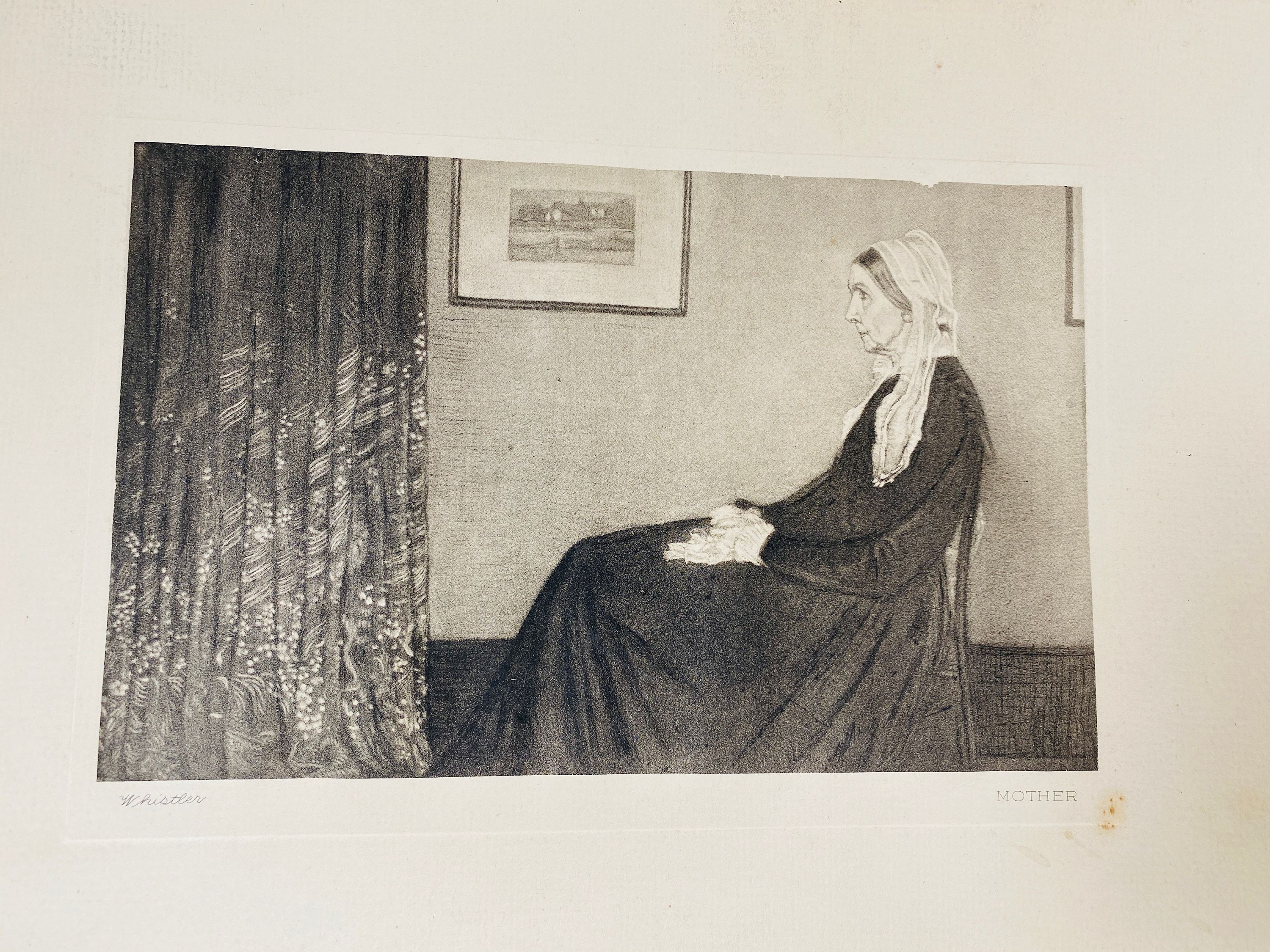 3000x2250 James McNeill Whistler vintage Americana drawing Mother circa 1920s antique art etching wall decor See picture for tear to outside frame