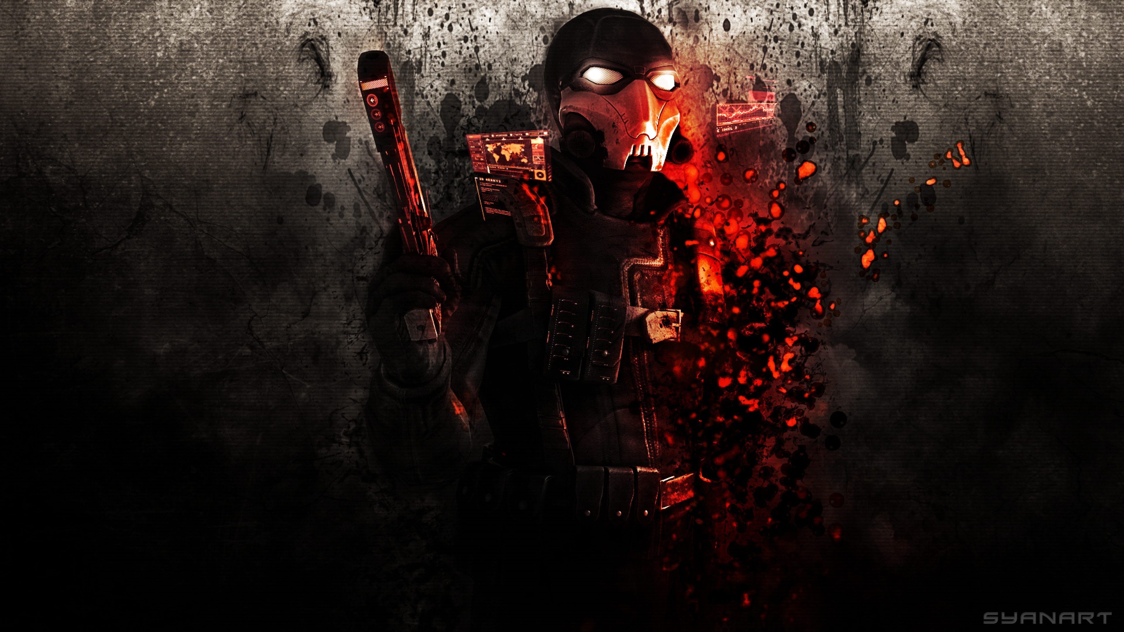 3840x2160 Wallpaper Man in Black Mask and Mask Standing on Red and Black Lights, Background Free Image