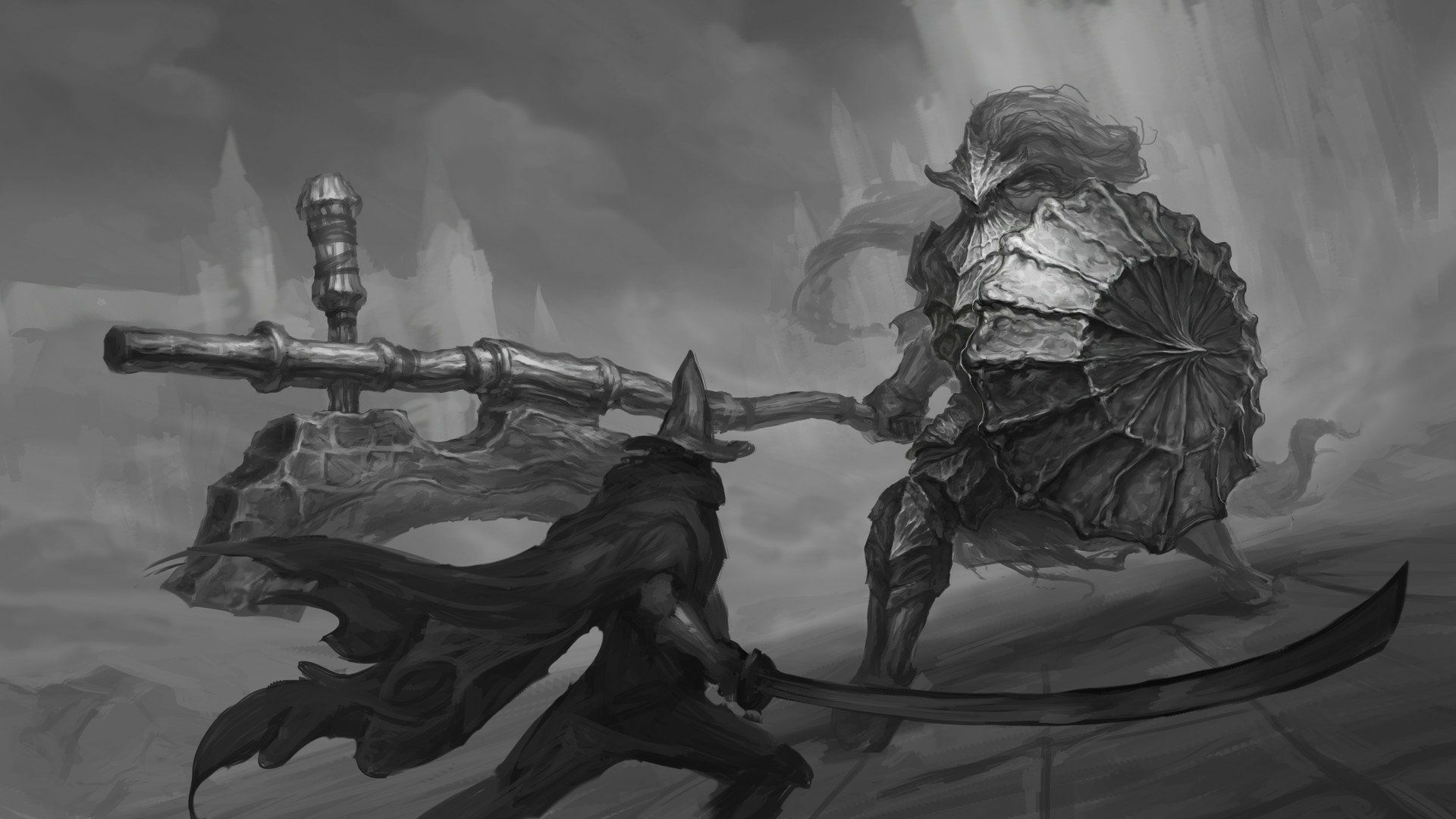 1920x1080 Download Warrior Black & White Video Game Dark Souls III Dragonslayer Armour HD Wallpaper
