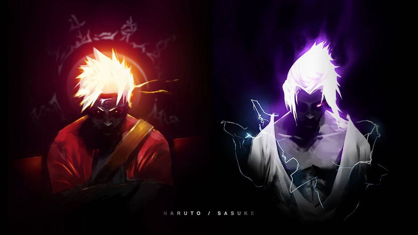 1440x810 Naruto And Sasuke Dark Mode Wallpaper