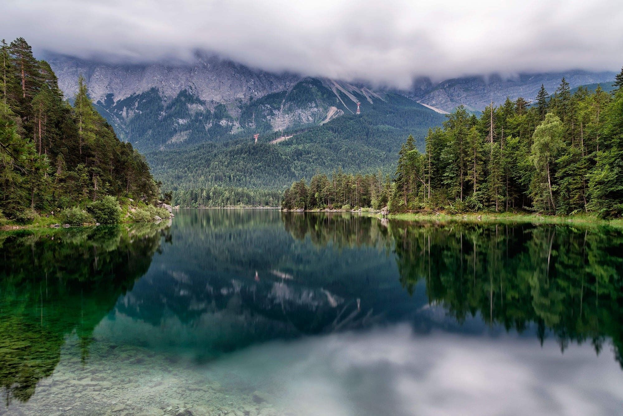 2000x1335 photography, Landscape, Nature, Overcast, Lake, Reflection, Forest, Mountains, Summer, Germany Wallpaper HD / Desktop and Mobile Background