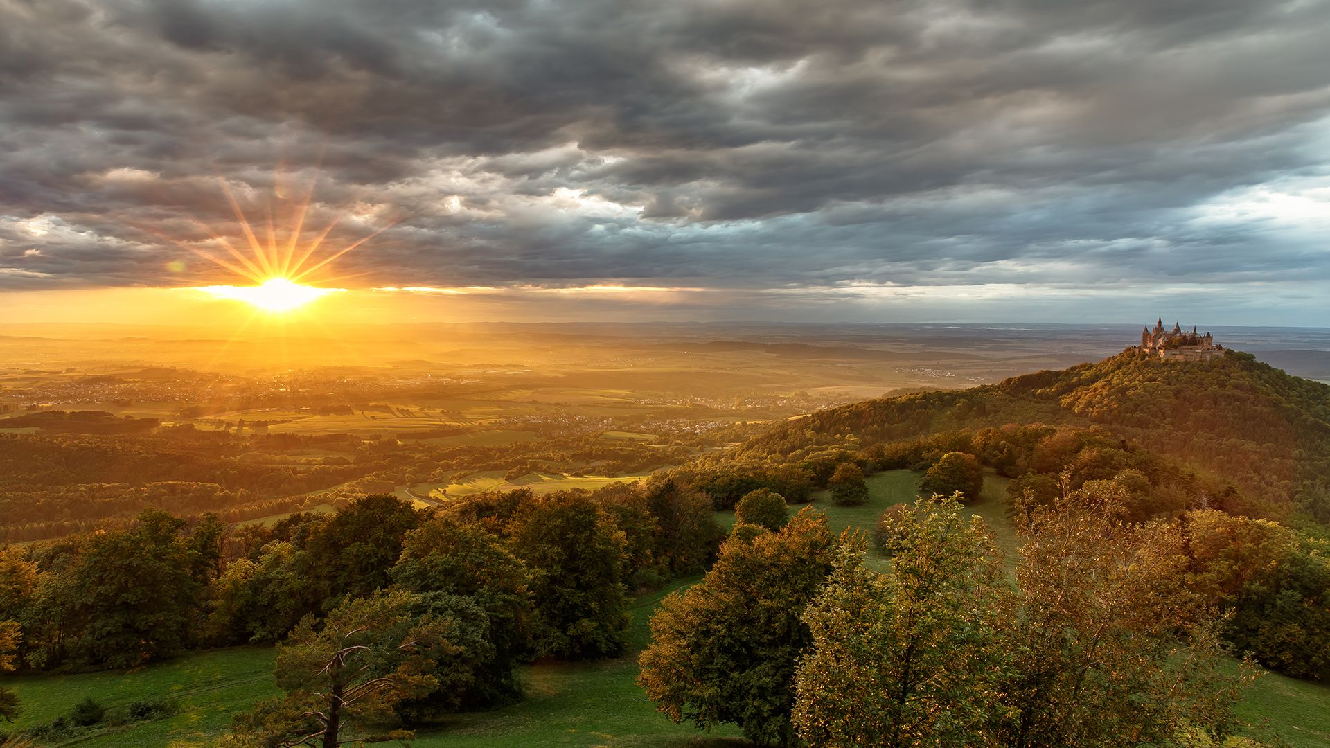 1920x1080 Dramatic Sunset In Late Summer, Hohenzollern Castle, Baden Württemberg, Germany. Windows Spotlight Image