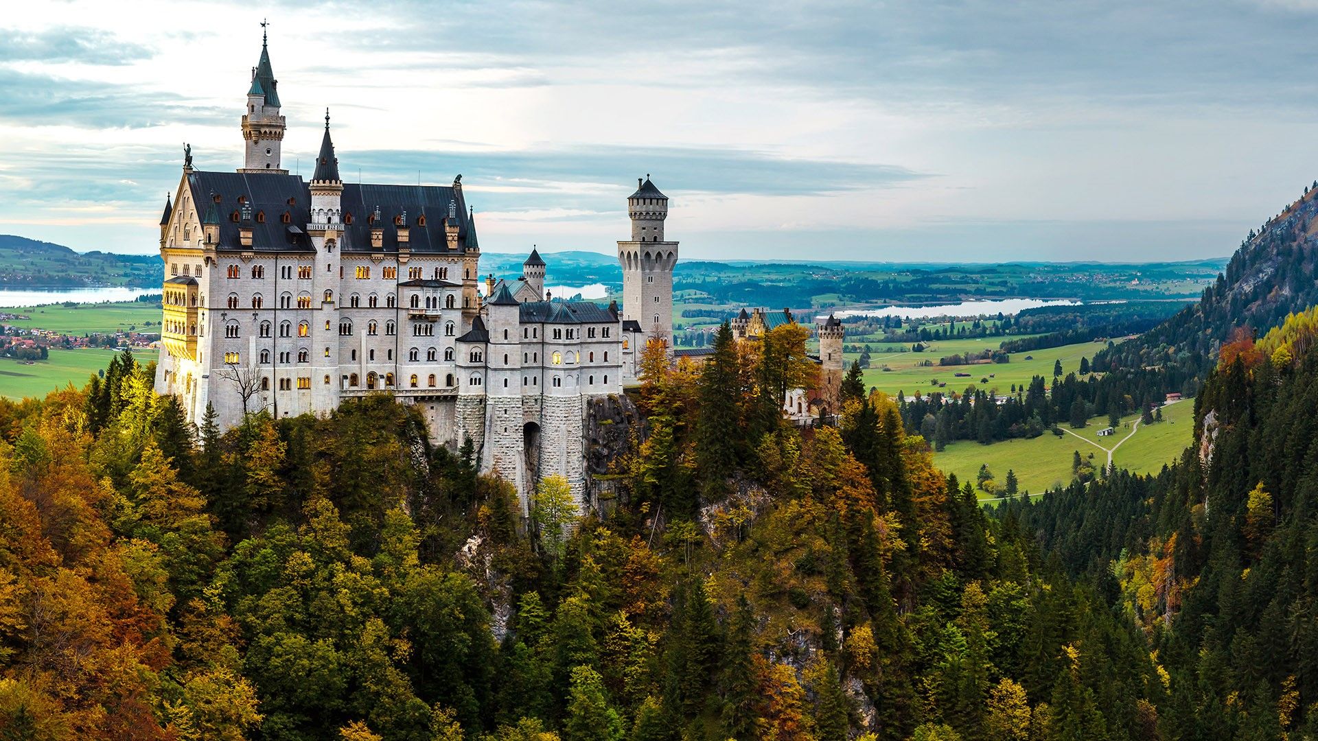1920x1080 Neuschwanstein castle in a summer night, Bavaria, Germany. Windows Spotlight Image