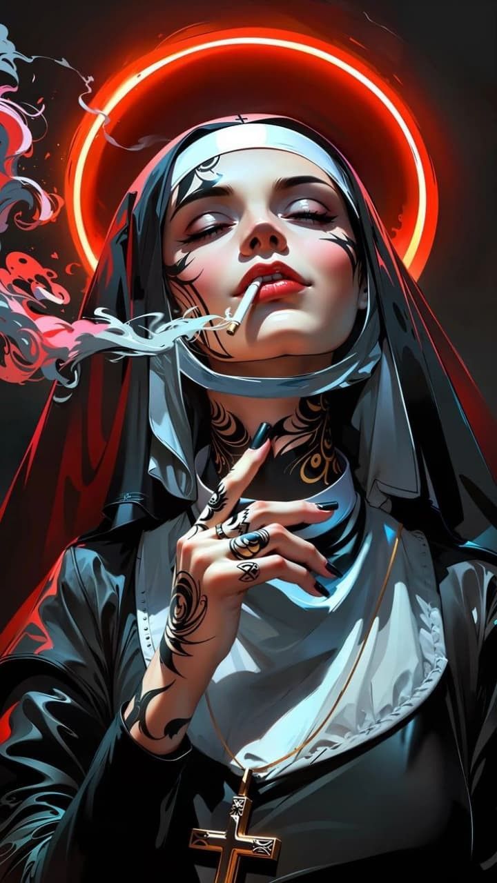 720x1280 Nun with tattoos drawing. Nun with tattoos art, Unholy nun wallpaper, Demon nun art