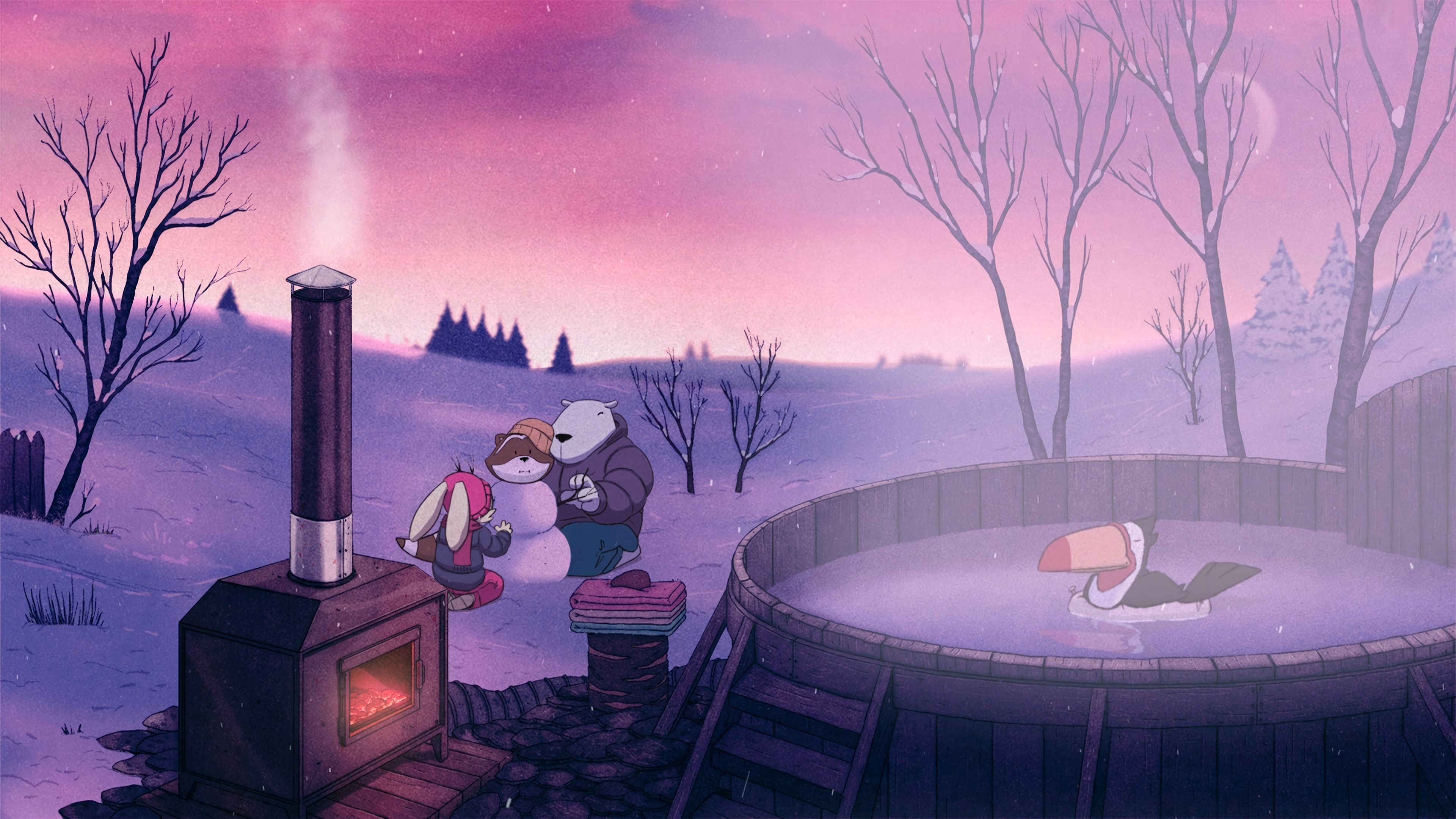 3840x2160 Chillhop Winter Hot Tub 4K Wallpaper iPhone HD Phone n