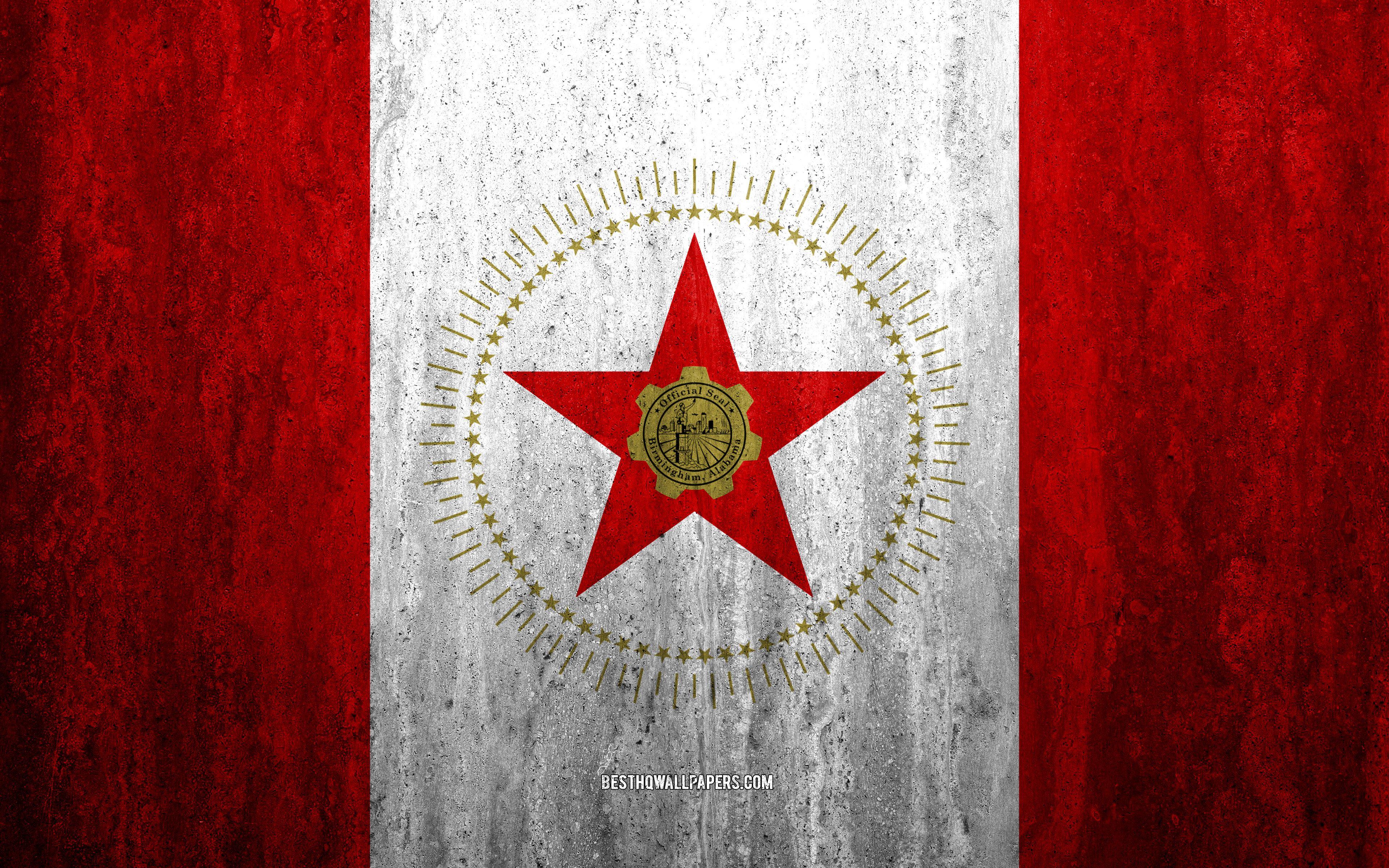 3840x2400 Download wallpaper Flag of Birmingham, Alabama, 4k, stone background, American city, grunge flag, Birmingham, USA, Birmingham flag, grunge art, stone texture, flags of american cities for desktop with resolution 3840x2400. High Quality