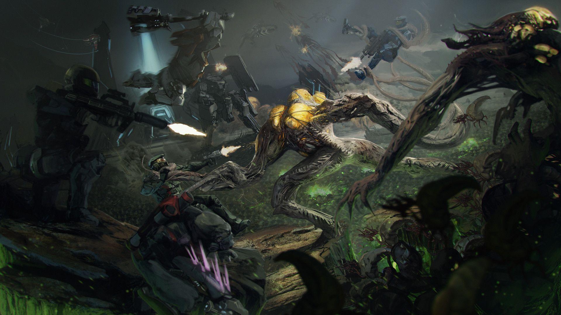 1920x1080 HALO WARS 2_DLC_FLOOD, Brad Wright. Warhammer art, Mutant chronicles, Art