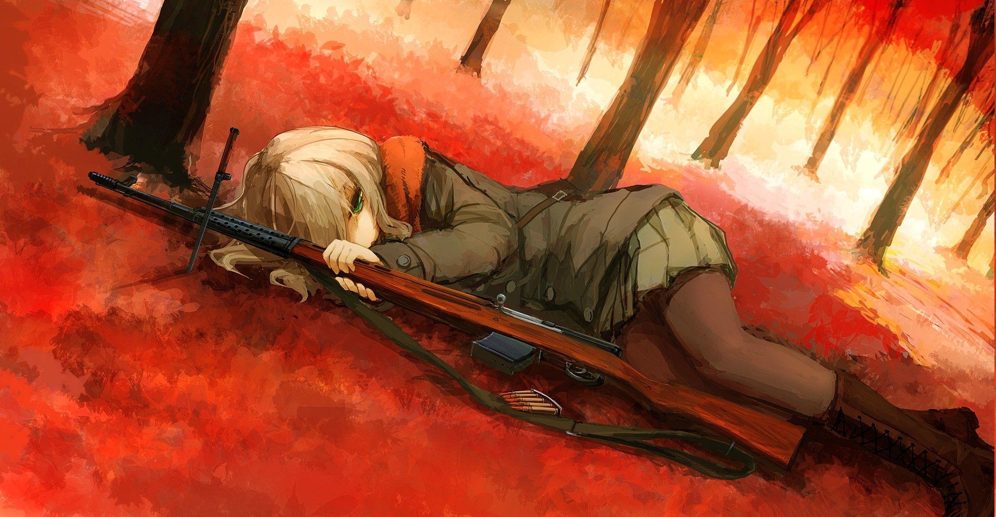 1971x1024 anime Girls, Anime, Women With Guns, Fall, Weapon, Rifles, SVT 40 Wallpaper HD / Desktop and Mobile Background