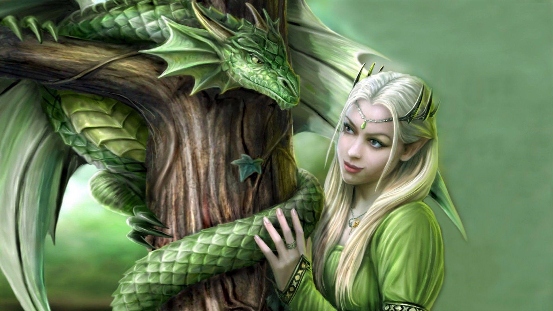 1920x1080 Fantasy Dragon Artistic Woman Girl Tree HD Wallpaper 1920x1080