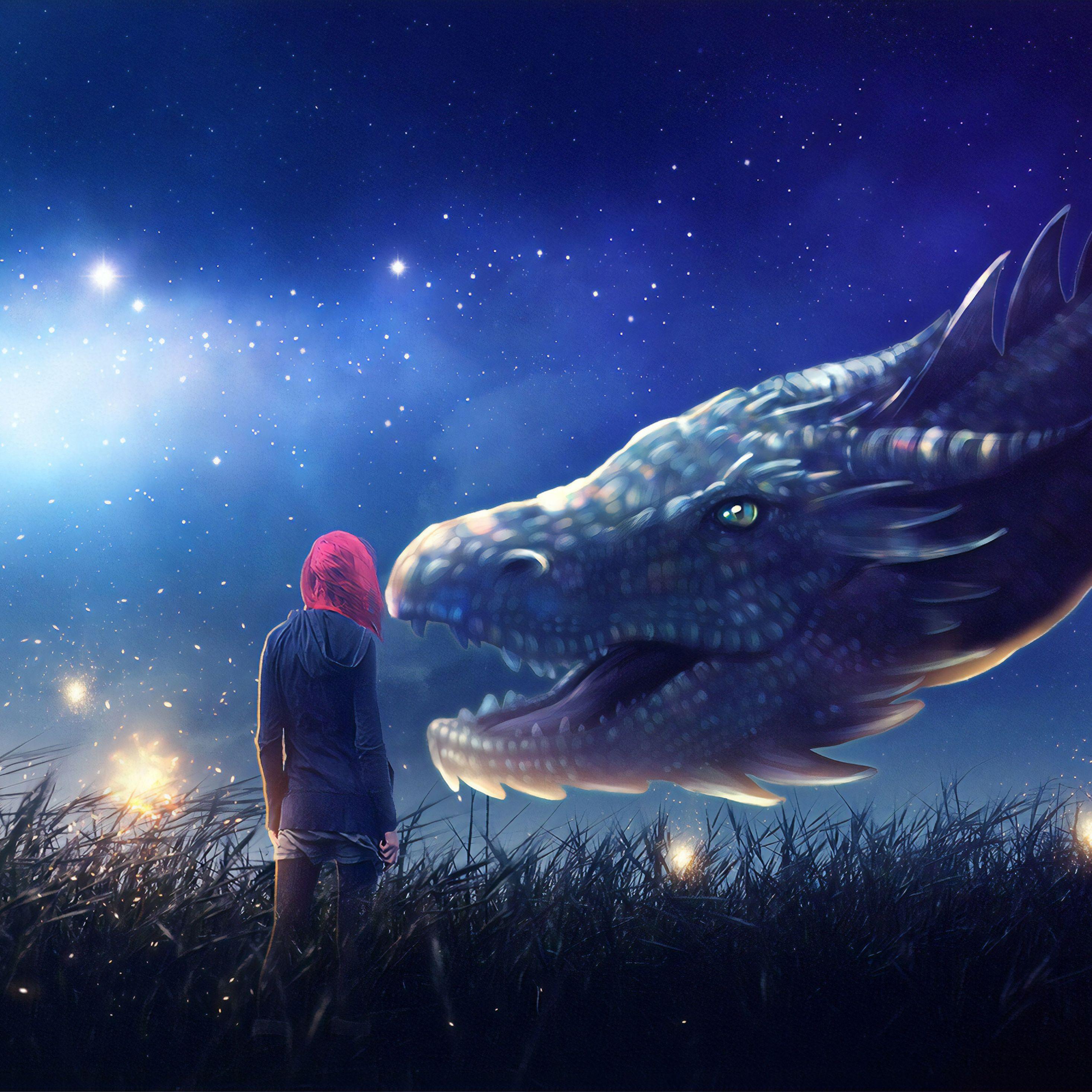 2932x2932 Fantasy Girl With Dragon iPad Pro Retina Display Wallpaper, HD Fantasy 4K Wallpaper, Image, Photo and Background