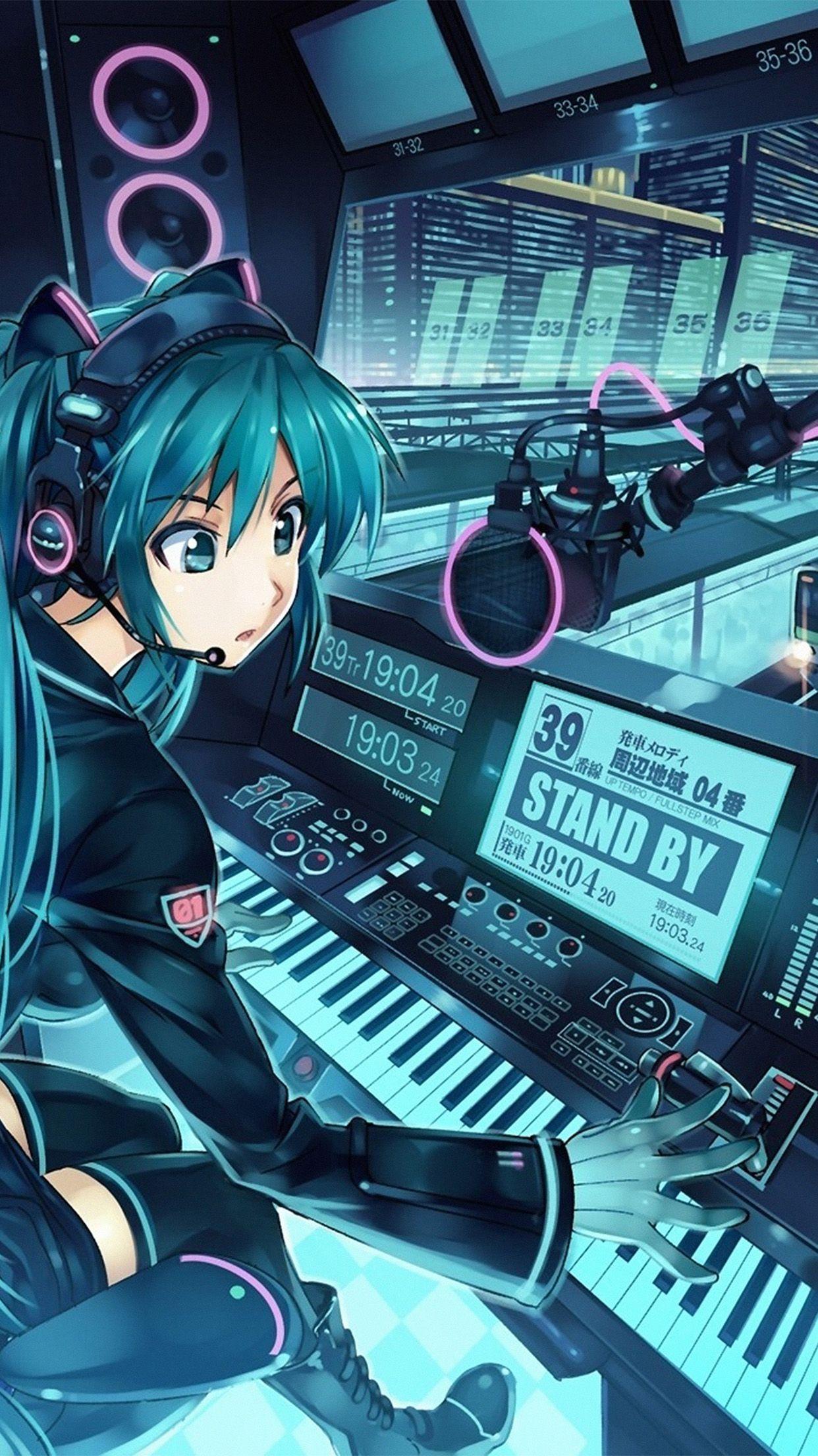 1242x2208 Hatsune Miku Anime Girl Train Blue Art Illustration Android wallpaper HD wallpaper