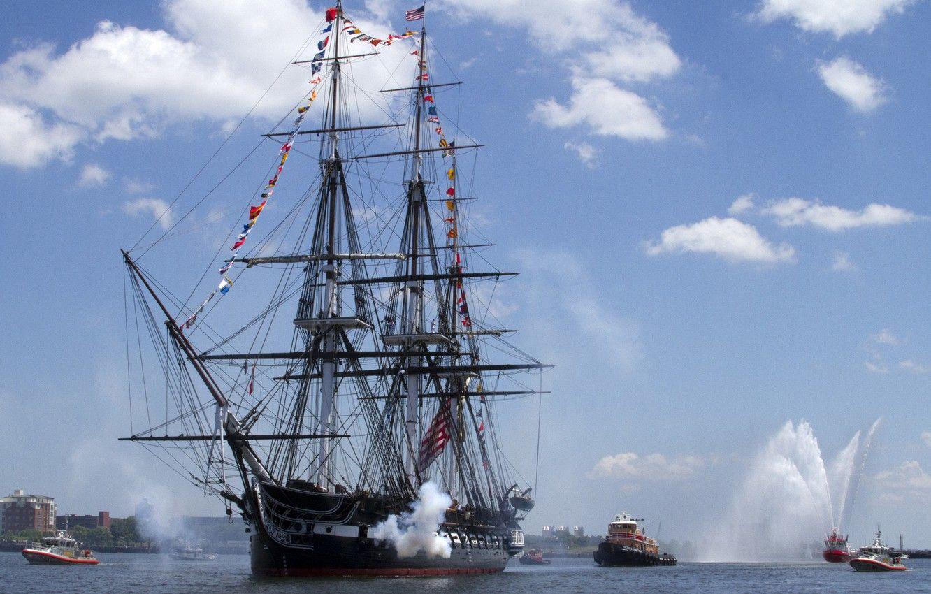 1332x850 Wallpaper Ship, US NAVY, The Celebration Of America's Independence Day, Sailing, Boston Harbor, 21 Gun Salute, USS Constitution, The Oldest, USS Constitution, Old Ironsides, Old Ironsides Image For Desktop, Section праздники