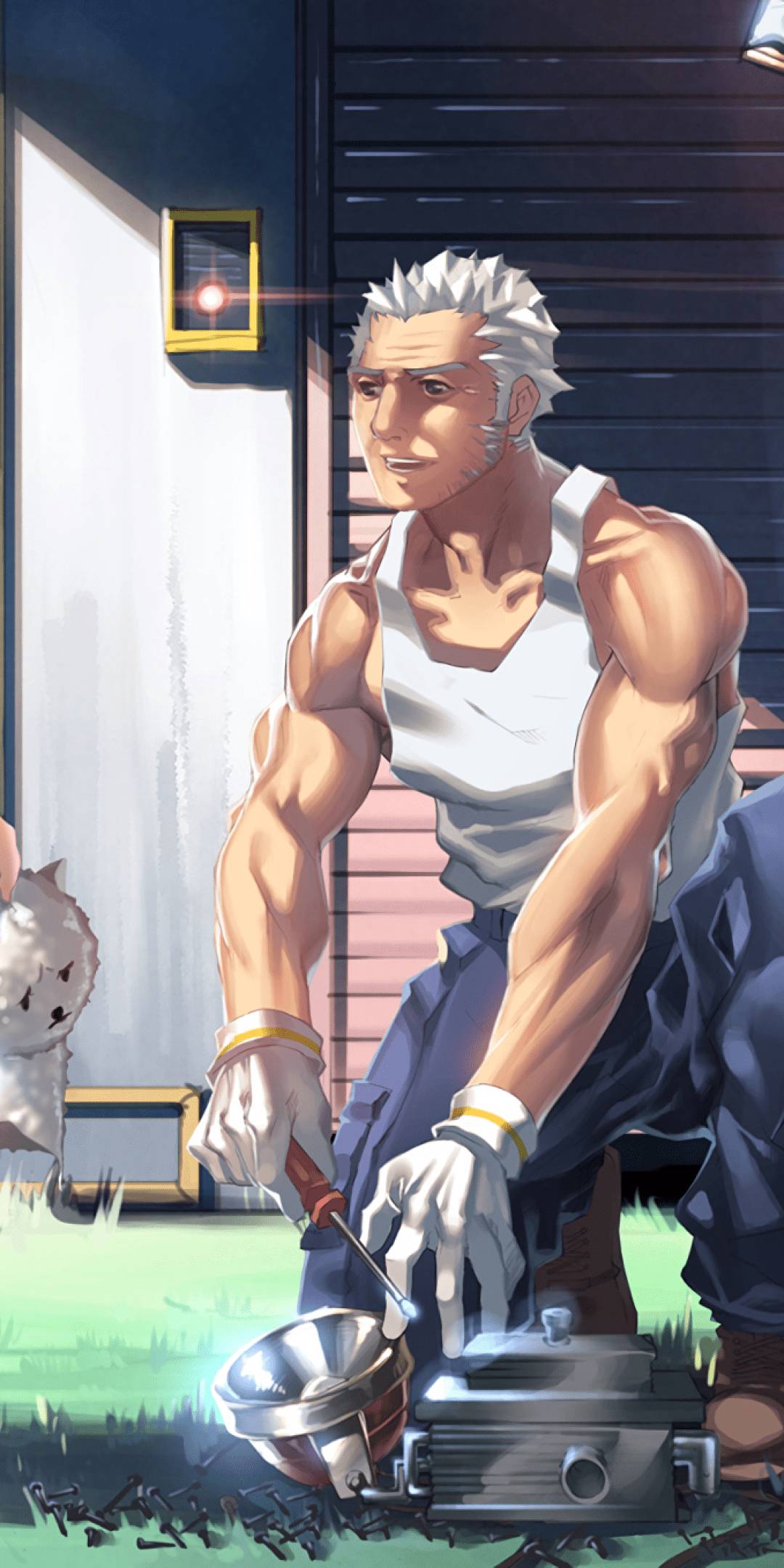 1080x2160 Download 1080x2160 Anime Girl, Father, Motorcycle, Sunshine, Working, White Hair Wallpaper for Huawei Mate 10