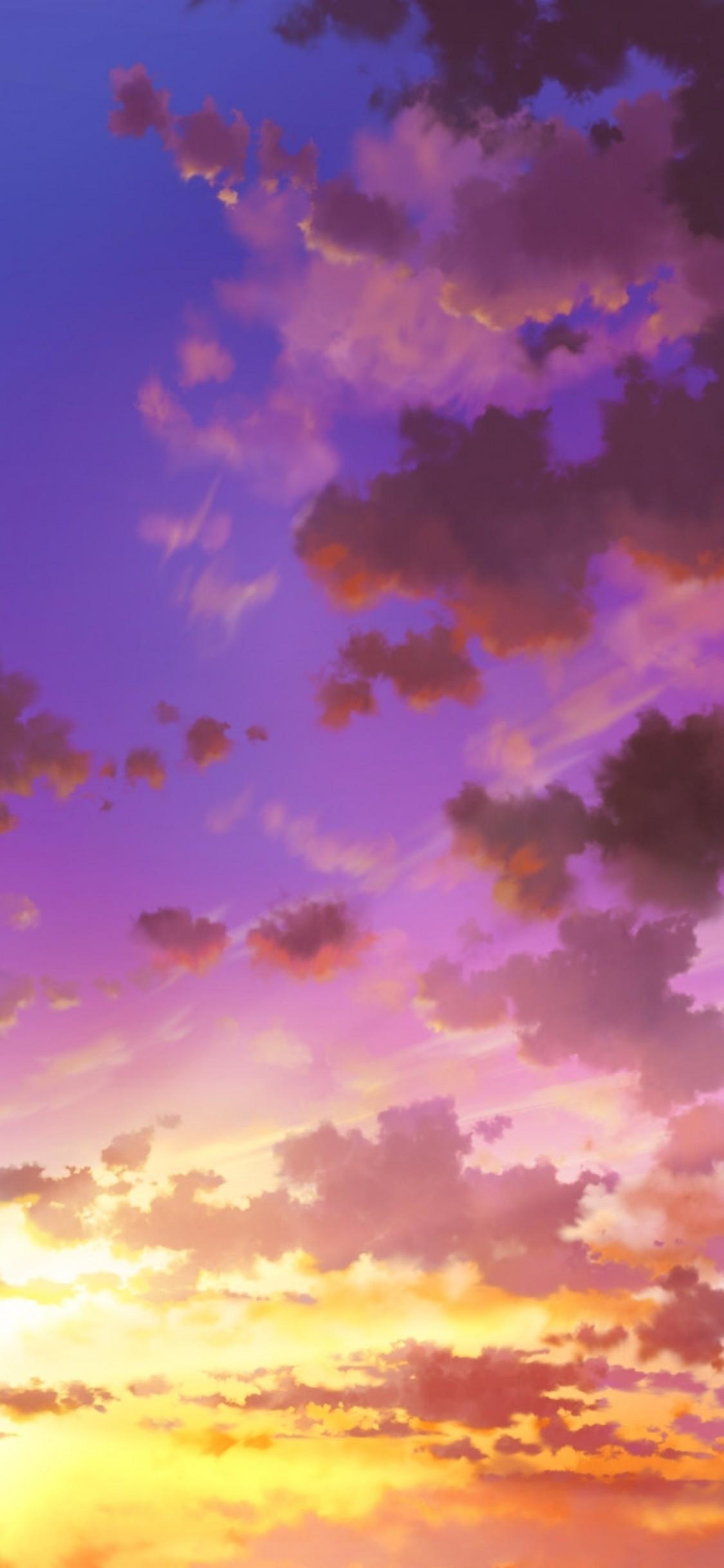 1125x2436 Purple Sunset Anime Wallpaper .