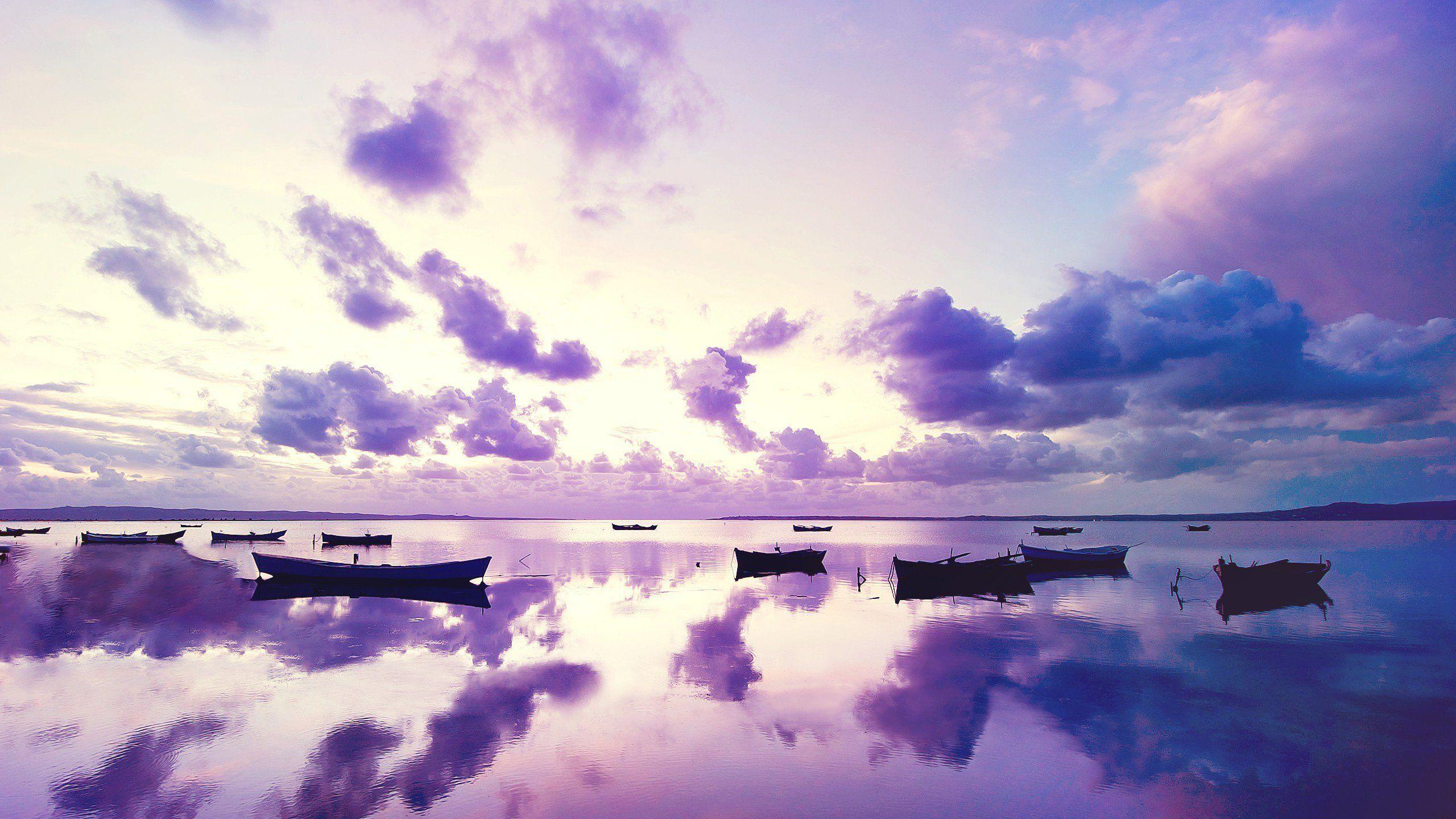2560x1440 Purple Sunset In Ocean 1440P Resolution HD 4k Wallpaper, Image, Background, Photo and Picture