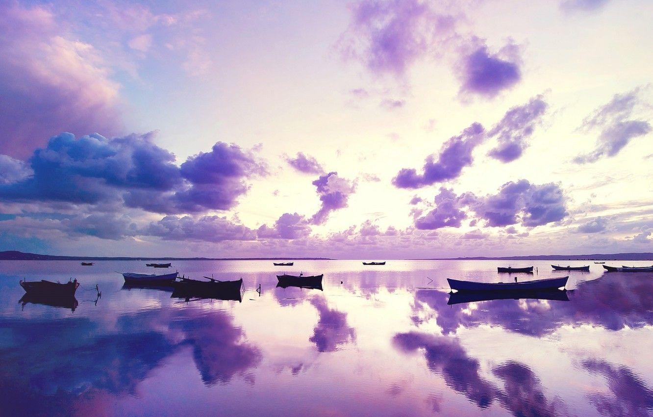 1332x850 Wallpaper the ocean, boats, the evening, ocean, purple sunset image for desktop, section пейзажи