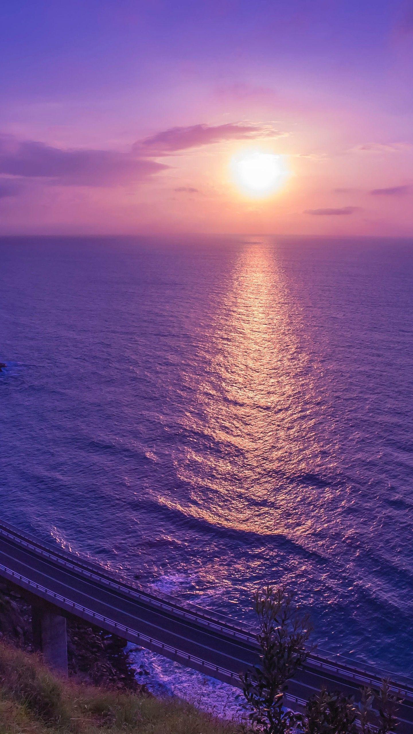 1440x2560 Purple Sunset Reflection 4K Wallpaper