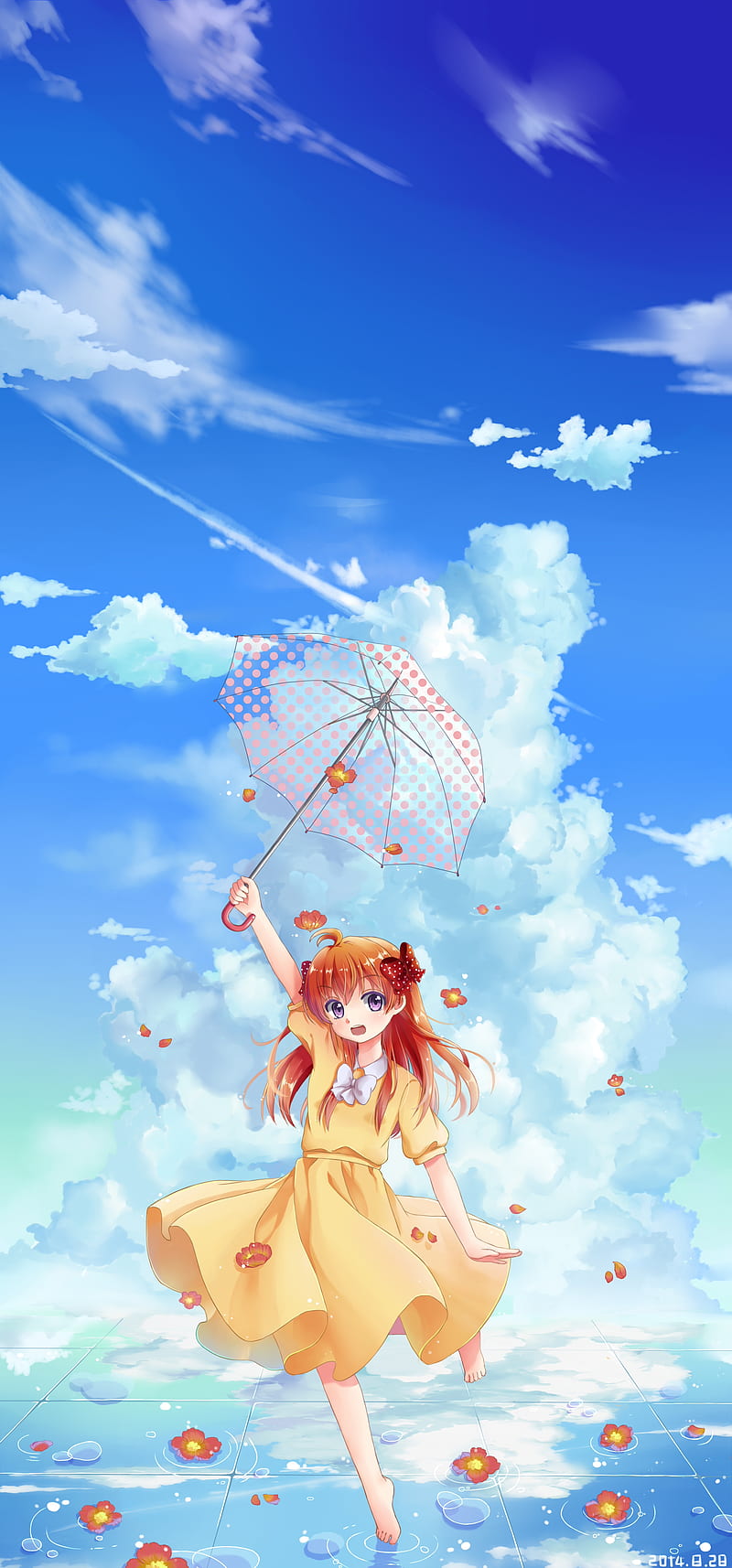 800x1714 Sakura Chiyo, Gekkan Shoujo Nozaki Kun, Clouds, Summer, Yellow Dress, Orange Hair, HD Phone Wallpaper