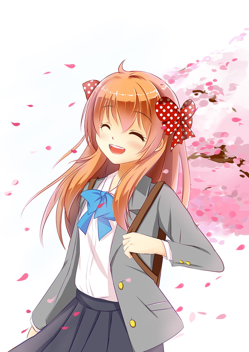 800x1131 Sakura Chiyo, Gekkan Shoujo Nozaki Kun, Smiling, Cherry Blossom, Orange Hair, HD Phone Wallpaper