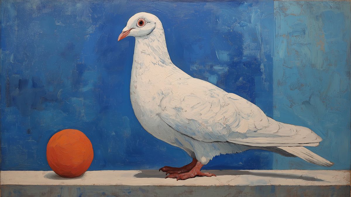 1200x673 White Pigeon and Orange Oil Painting Mural Wallpaper