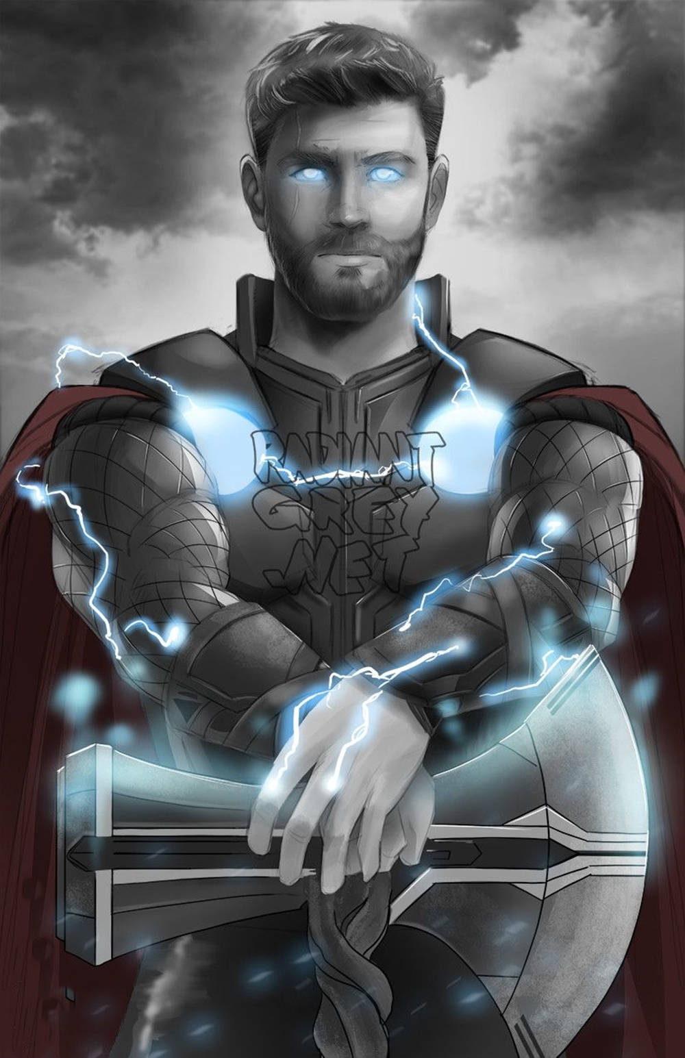 1000x1545 Download Marvel Thor Stormbreaker Black And White Portrait Wallpaper