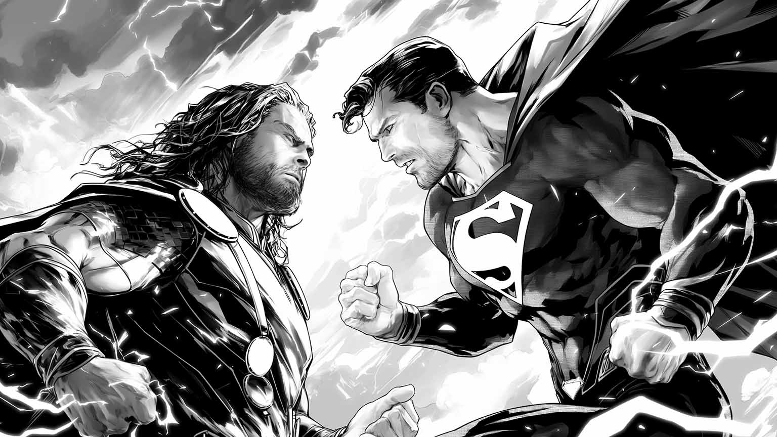 1536x864 Free Thor Superman Epic Faceoff Desktop Wallpaper
