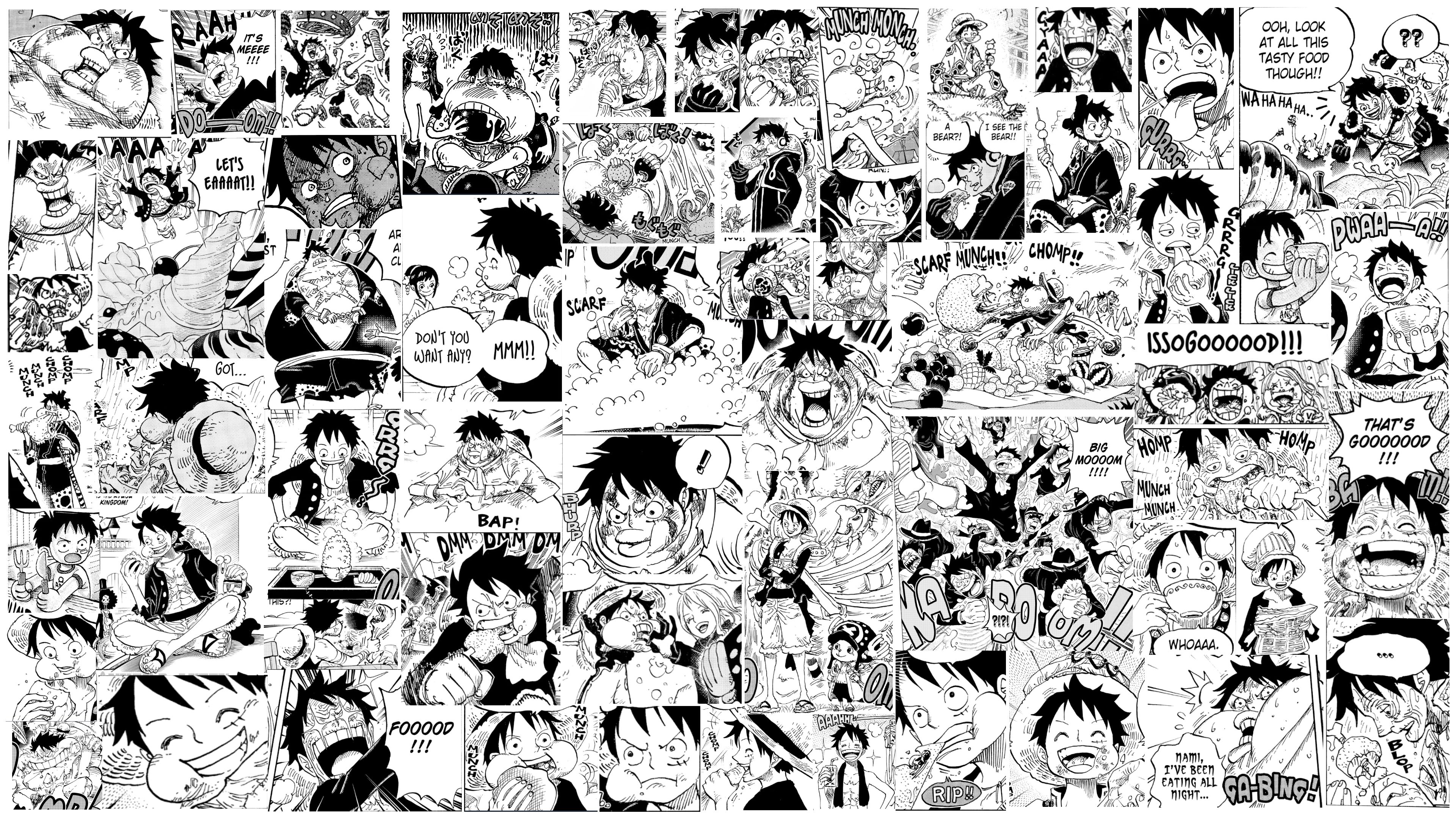 3840x2160 Gear 5 Luffy Unleashed: Ultra HD One Piece Manga Collage Wallpaper
