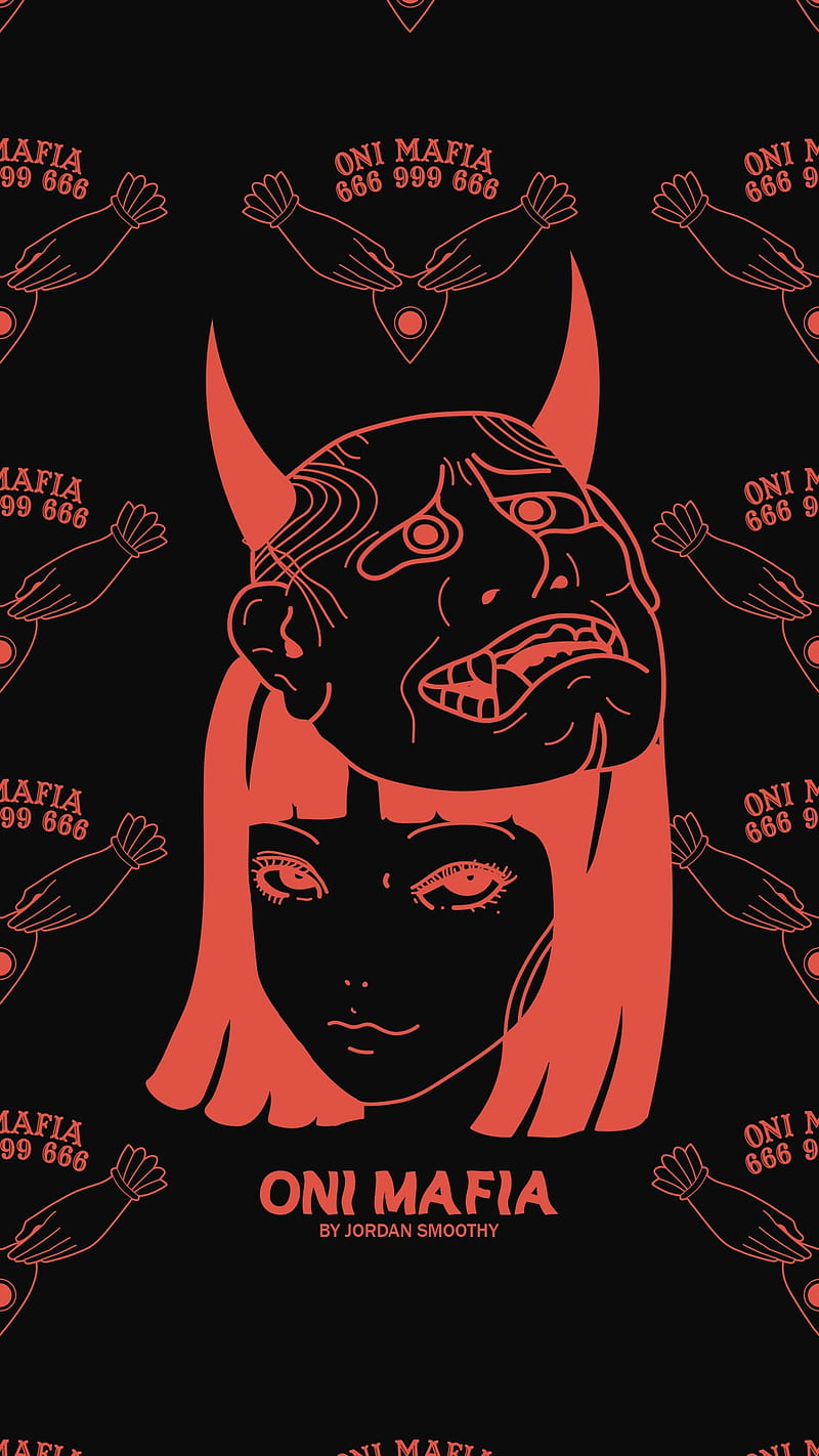 800x1422 ONI MAFIA, black, full, girl, illustration, metal, red, HD phone wallpaper
