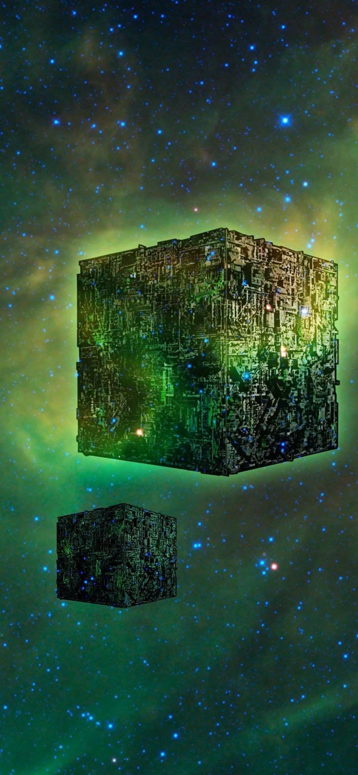 736x1593 Borg Cube Wallpaper for iPhone. Abstract art inspiration, Abstract space cubes in starry sky, Futuristic