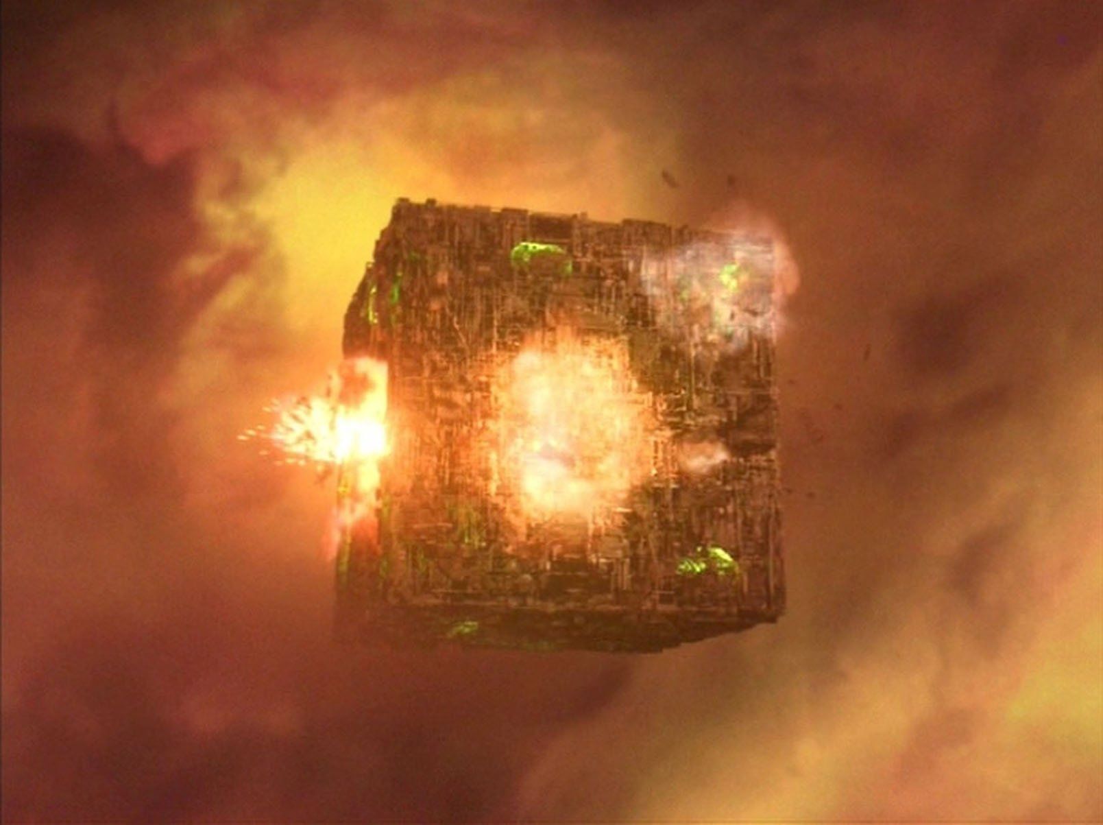 1609x1203 Borg Cube In Fiery Star Trek Sci Fi HD Wallpaperx1203