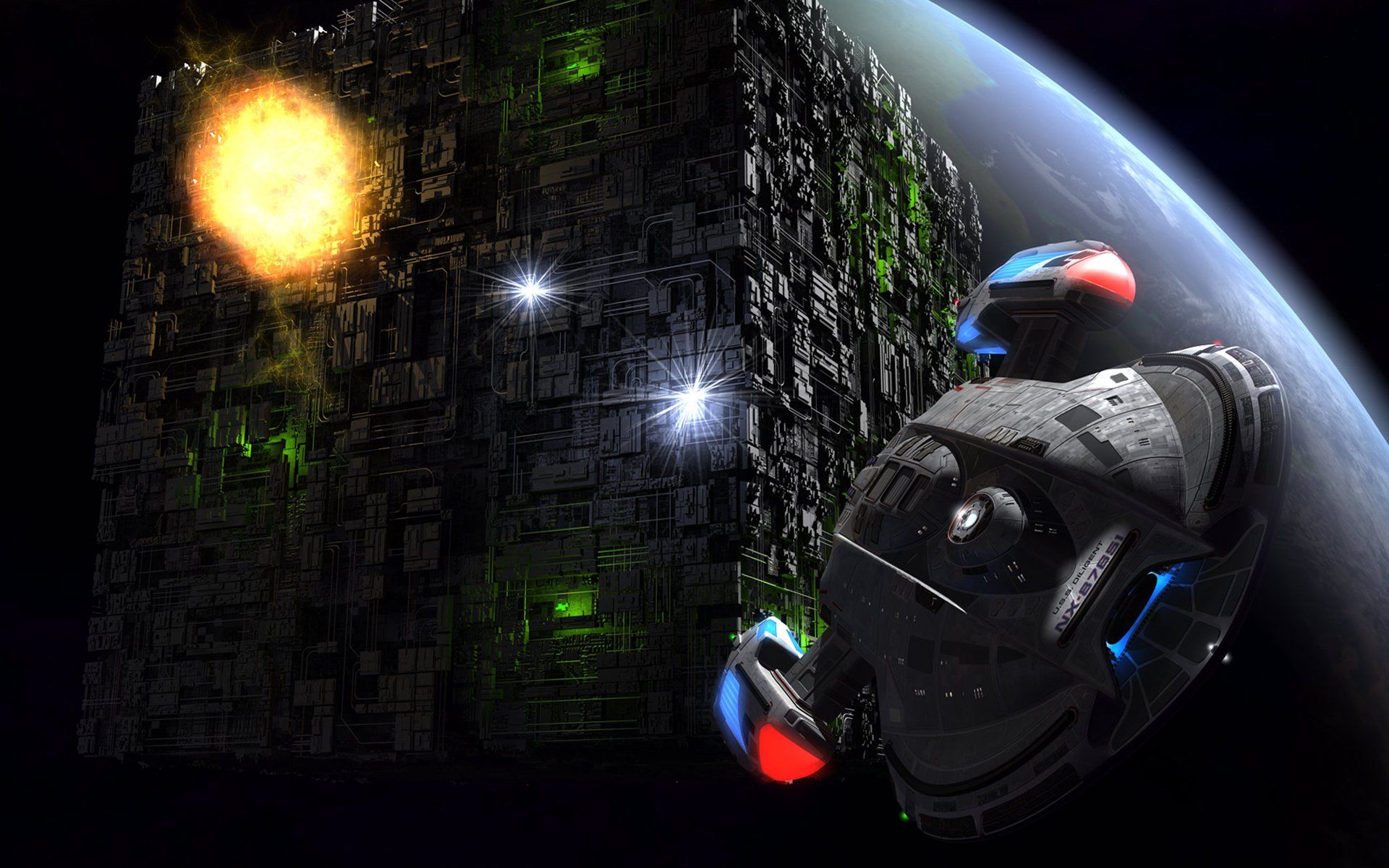 1920x1200 Star Trek Sci Fi HD Wallpaper: Encounter With The Borg Cubex1200